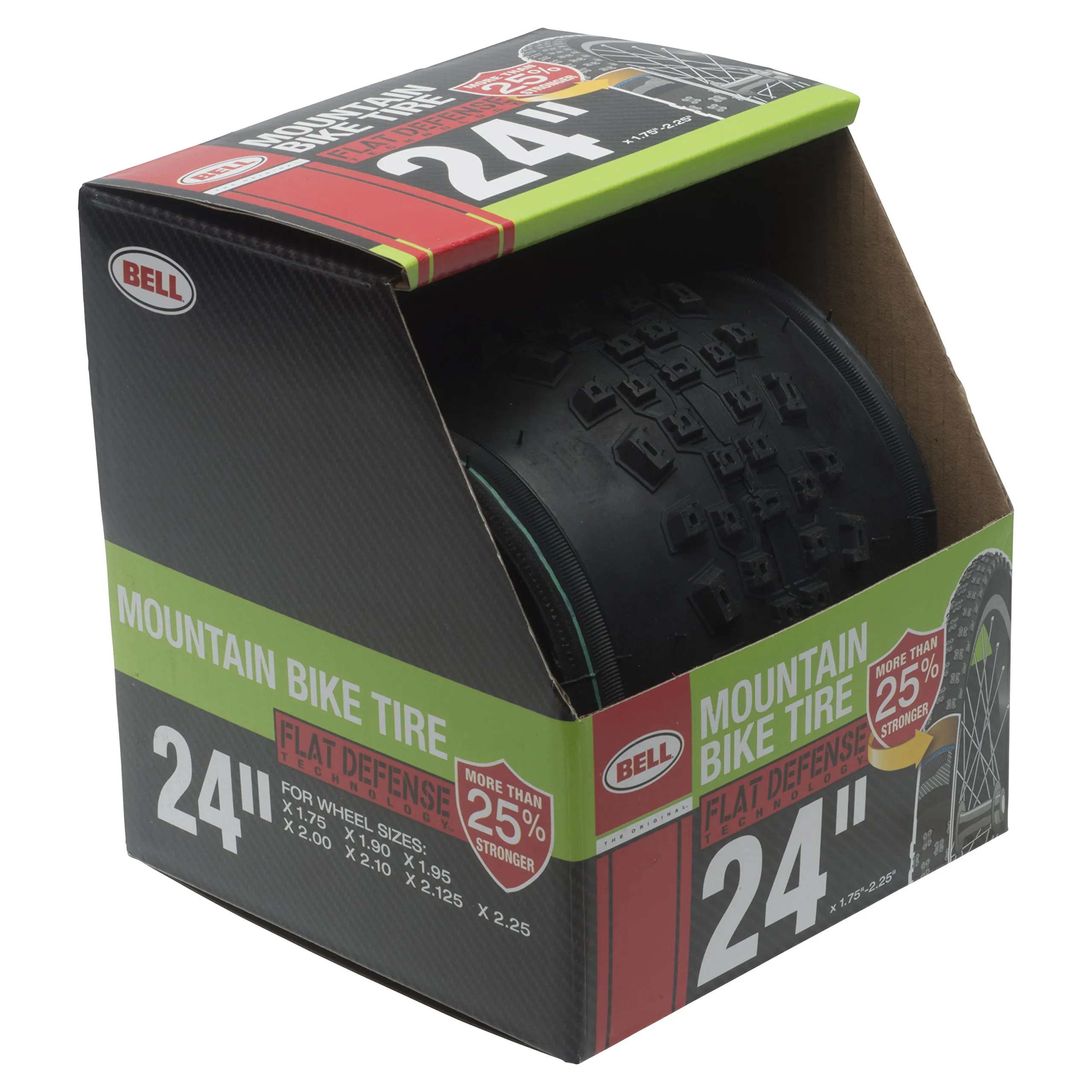 BELL 7091038 Flat Defense Mountain Bike Tire 24' x 1.95' Black, Puncture Resistant, Durable