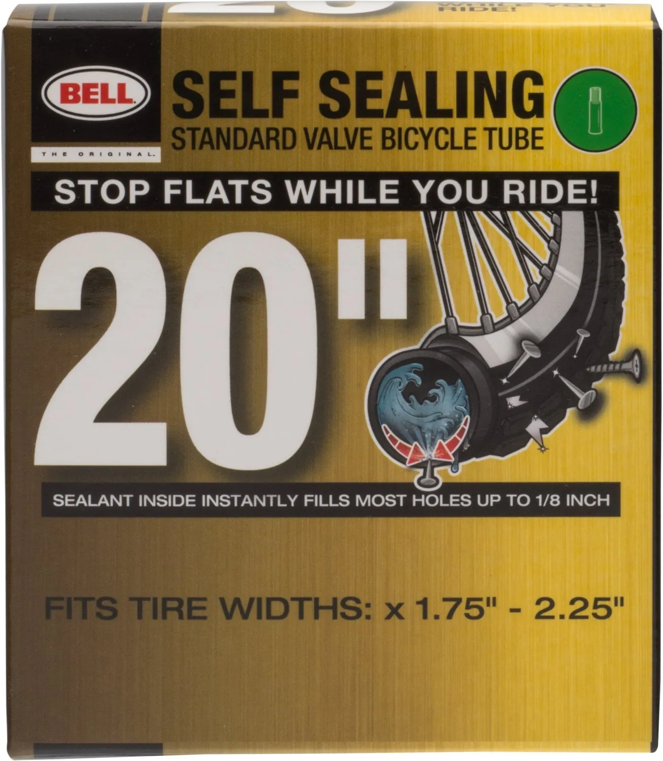 Bell Self Sealing Inner Tube, Black, 20-Inch with Liquid Sealant for BMX and Kids Bikes