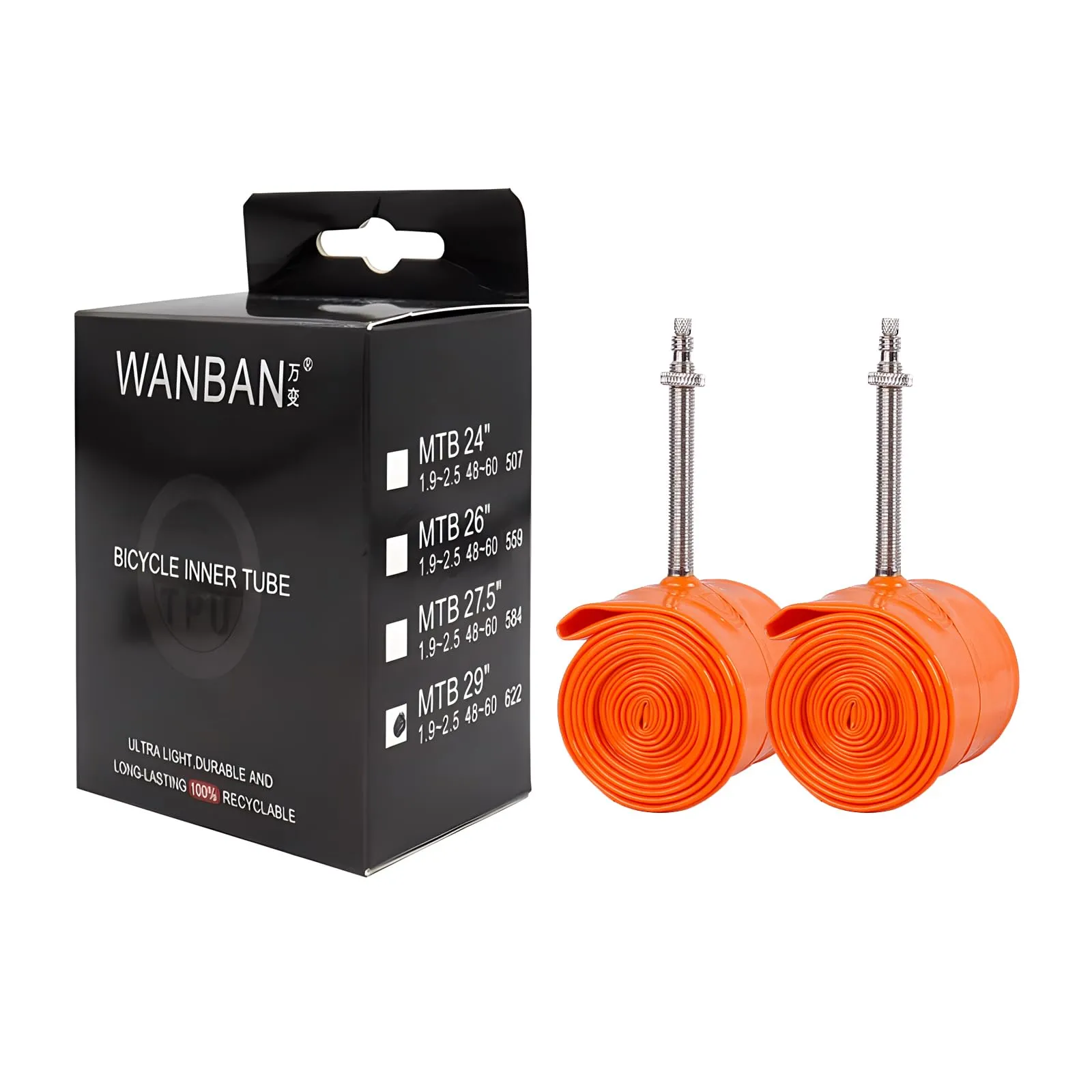 Bibike 2/4-Pack TPU Inner Tubes 26/27.5/29' with 45mm Presta Metal Valves - Lightweight & Durable