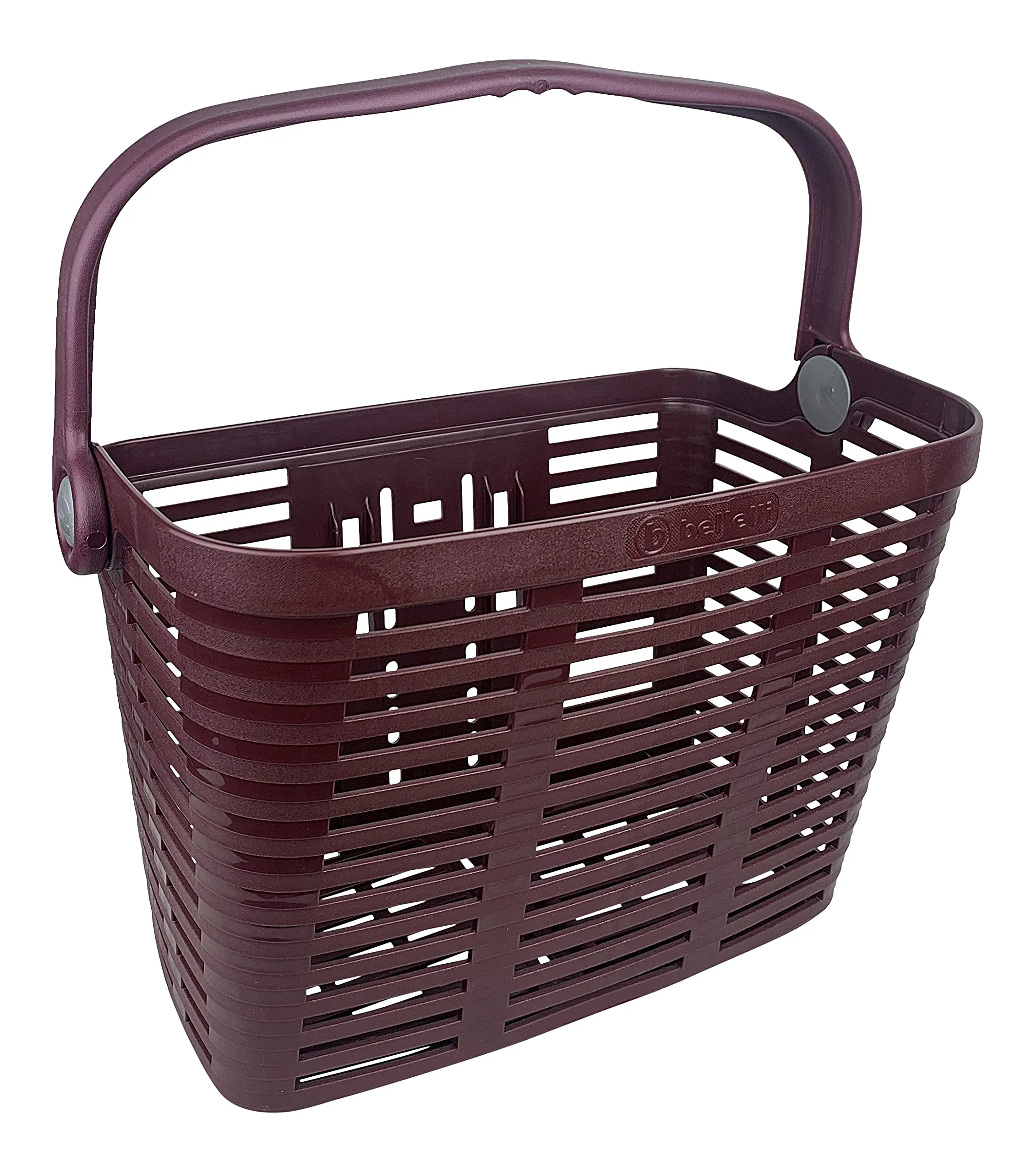 Bicycle Basket Bellelli, Quick Release, Lightweight Plastic, Easy Mount, Swing Up Handle, Plum