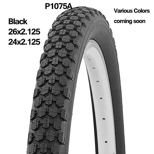 Bicycle Bike Tire - All Black Knobby Tread 24' x 2.125' for Beach Cruiser & Chopper Bikes