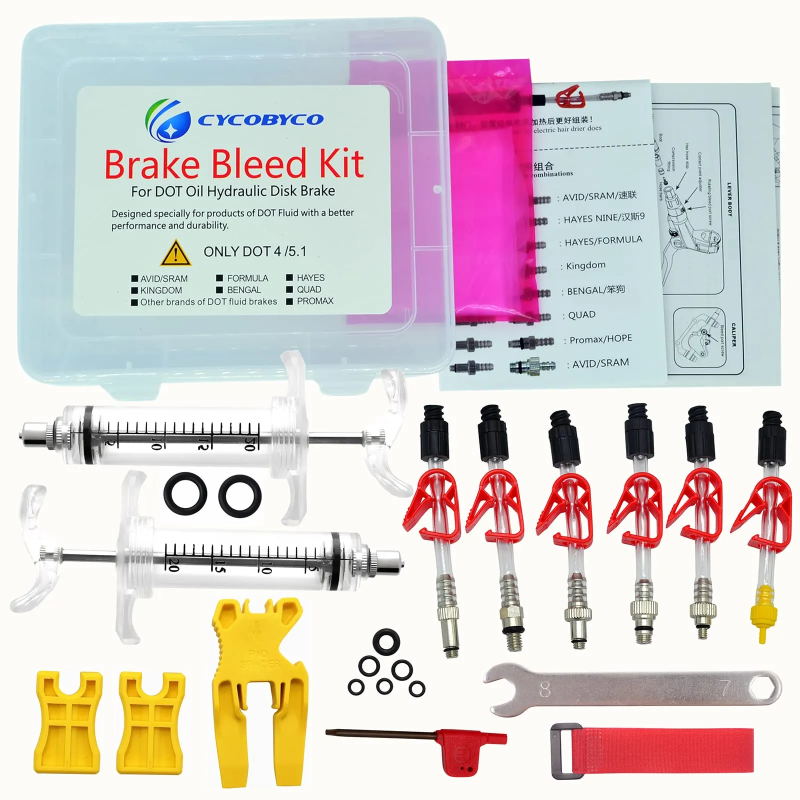 Bicycle Brake DOT Oil Bleed Kit for AVID Sram Formula Hayes Bngal Hope Quad Hydraulic Disc Tools