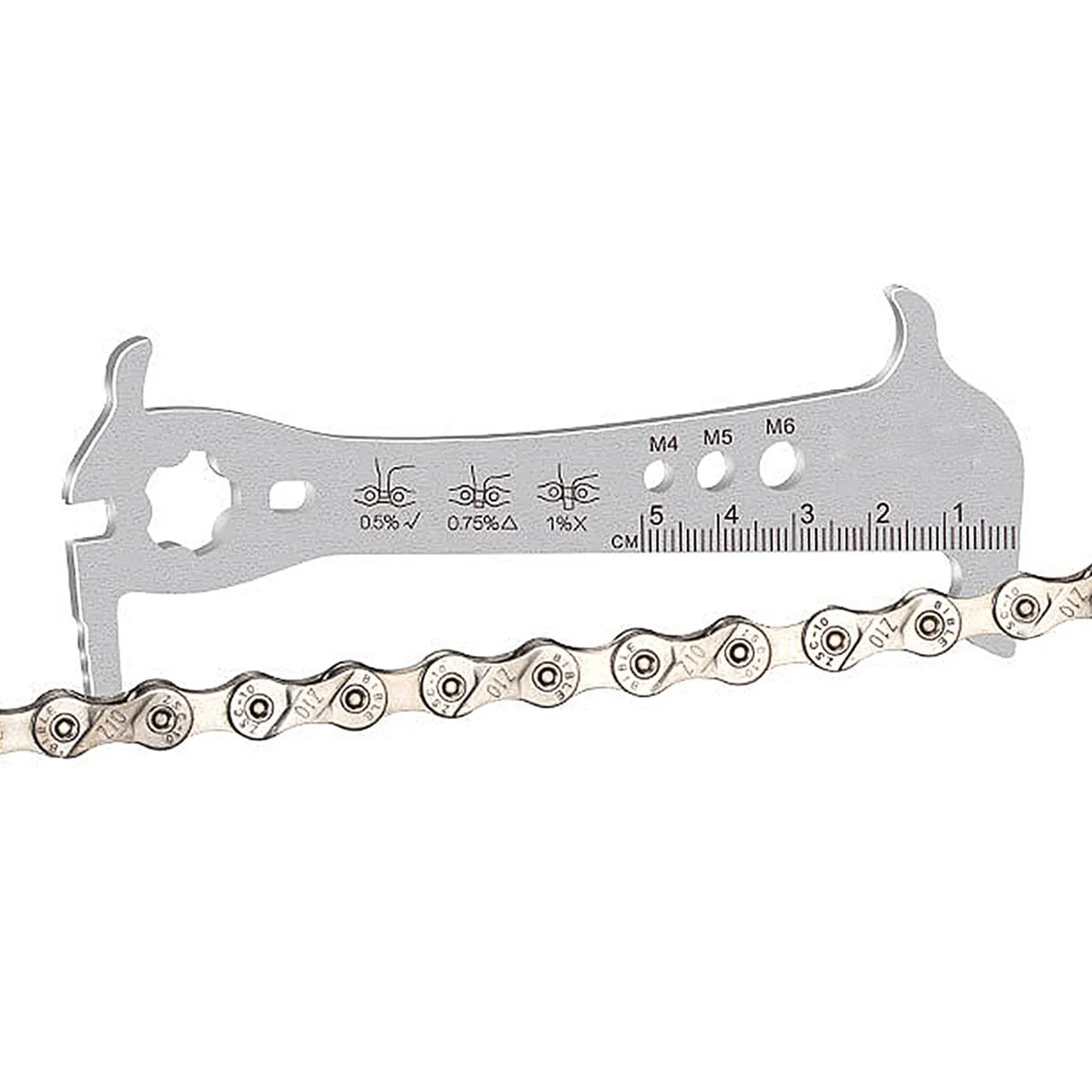 Bicycle Chain Checker Tool - Stainless Steel Wear Indicator for Mountain & Road Bikes, Silver