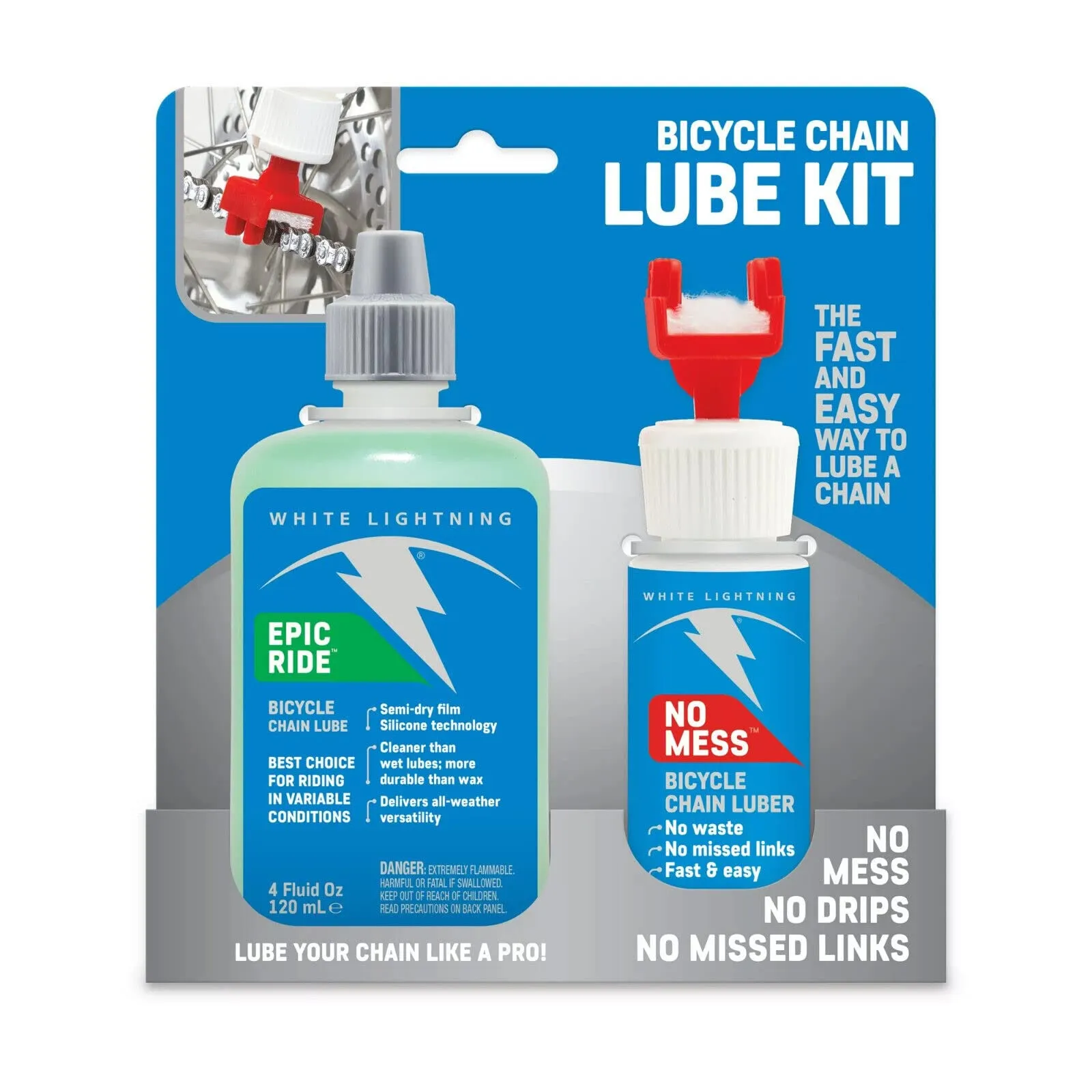 Bicycle Chain Lube Kit - Epic Ride No Mess Chain Luber by White Lightning