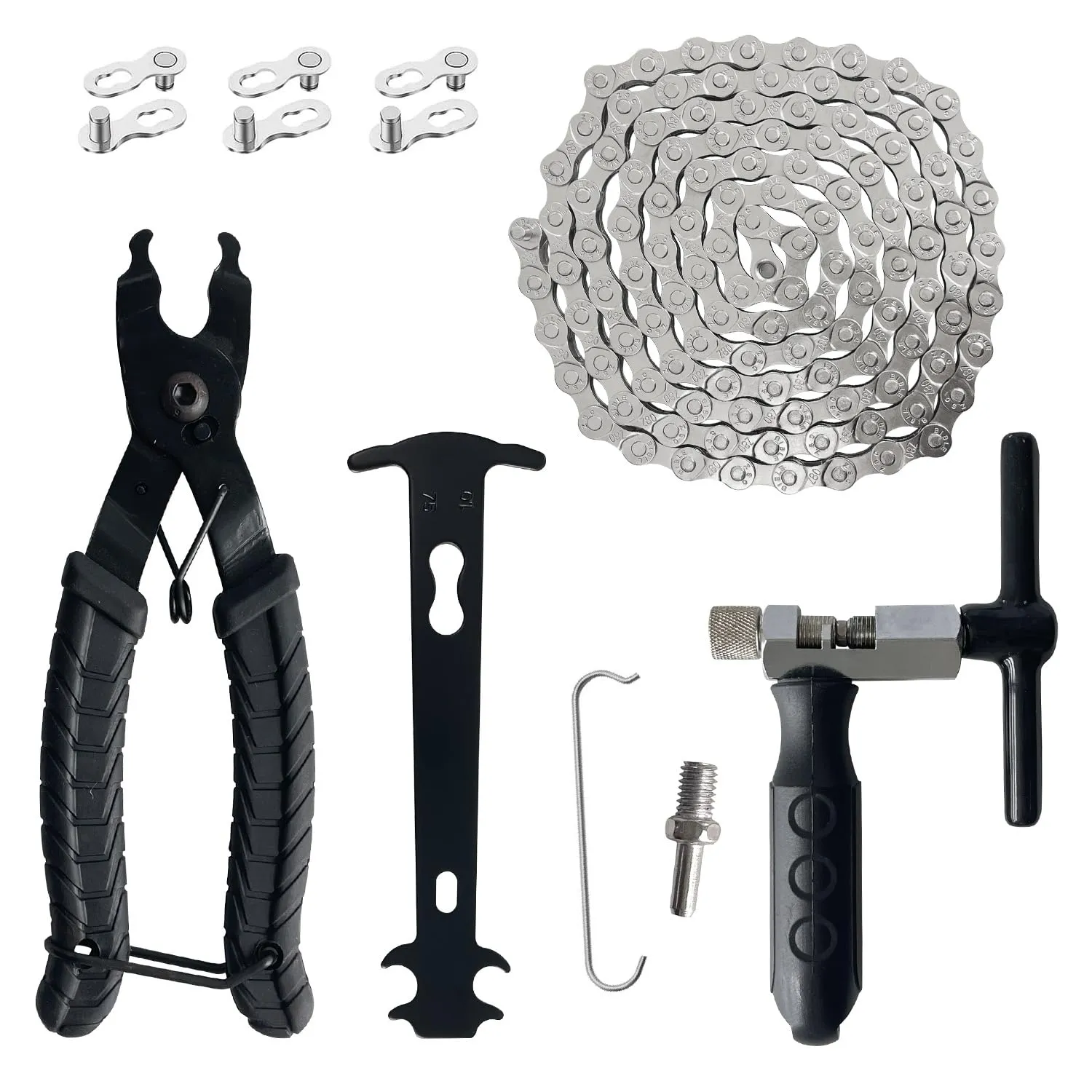 Bicycle Chain Repair Tool Kit - 6/7/8 Speed Chain, Checker, Breaker, Pliers & Missing Links