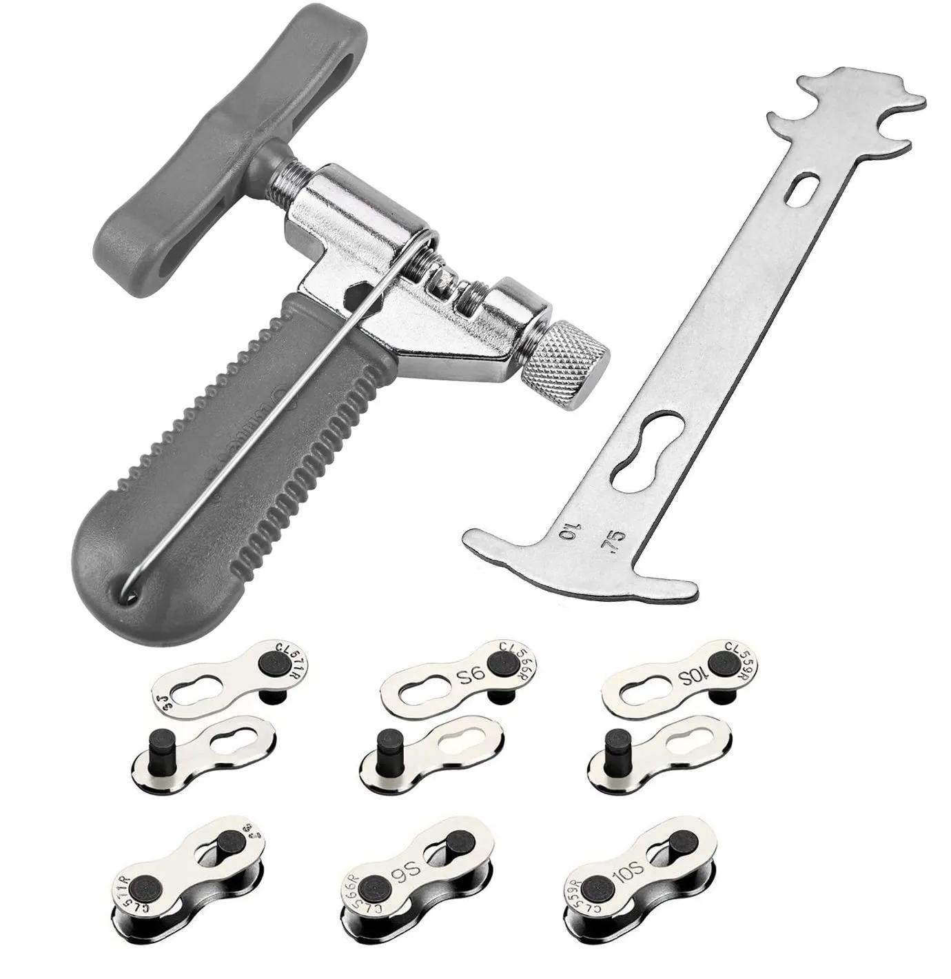 Bicycle Chain Tool Kit - 6 Pairs Missing Links, Chain Breaker & Wear Gauge - Perfect for 6/7/8/9/10 Speed
