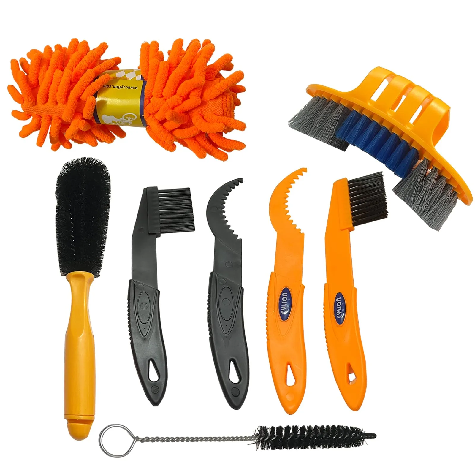 Bicycle Cleaning Brush Tool Kit - 8-Piece Set for Mountain, Road, City, BMX & Folding Bikes