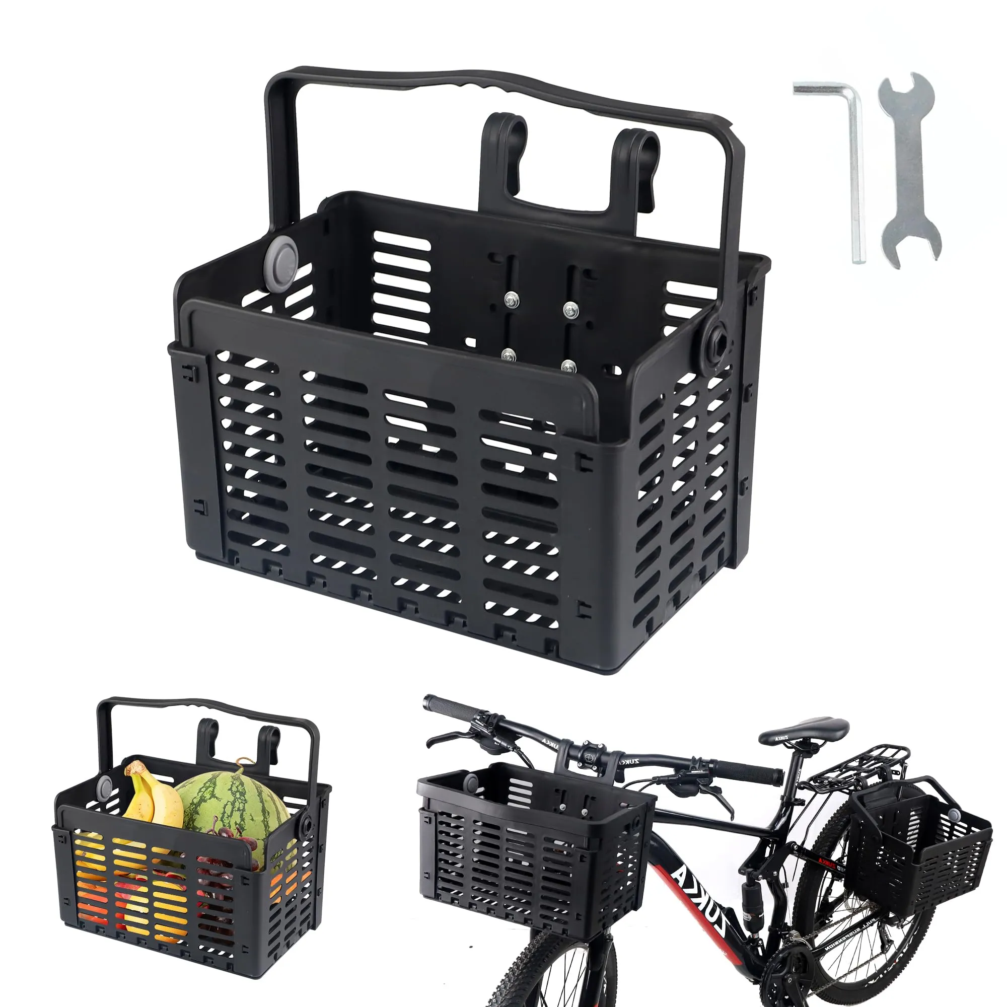 Bicycle Front Basket 12.4'x8.85', Foldable & Detachable with Quick Release Handle - Black