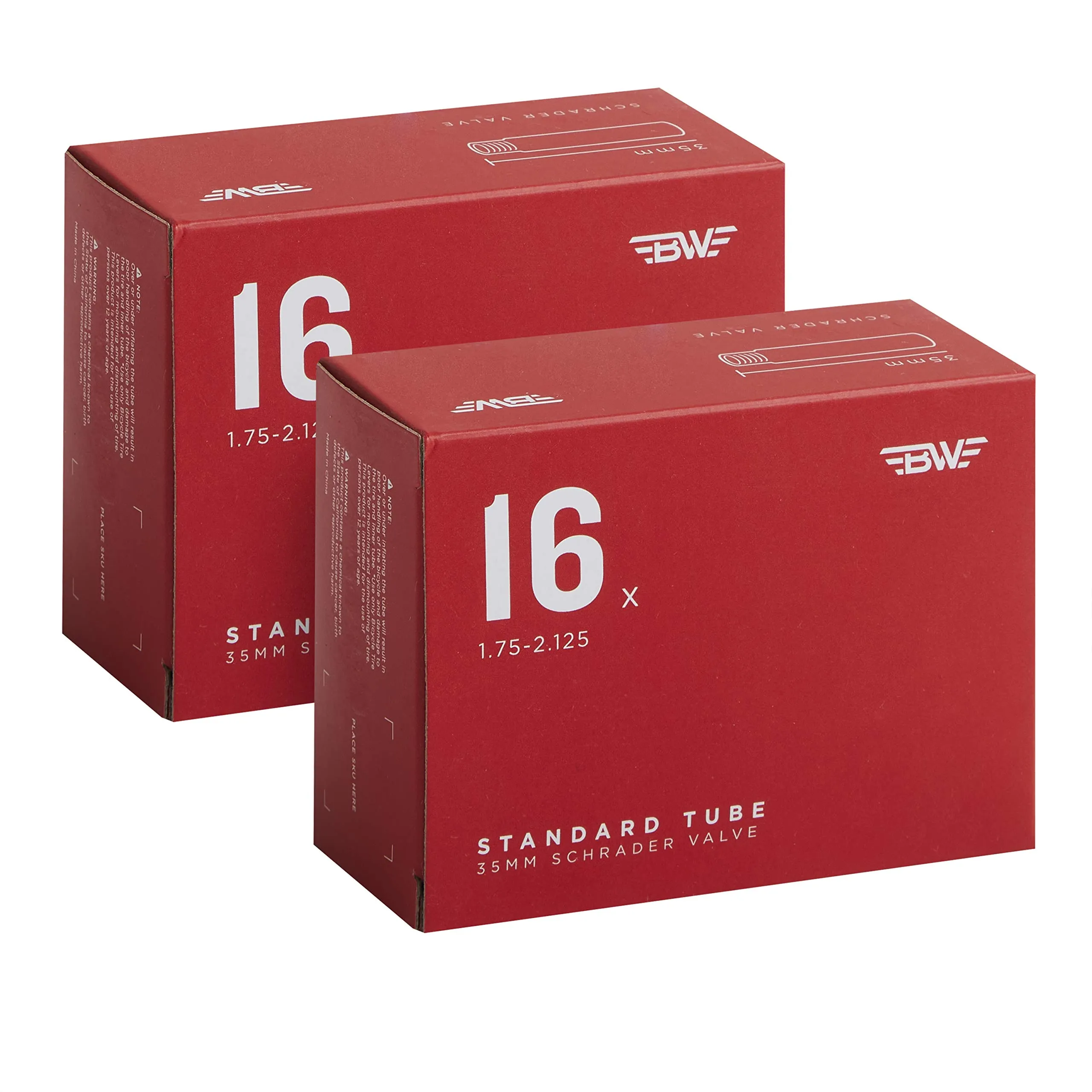 Bicycle Inner Tube 16 x 1.75-2.125 - 35mm Schrader Valve - 2 Pack - Durable Rubber, Guaranteed