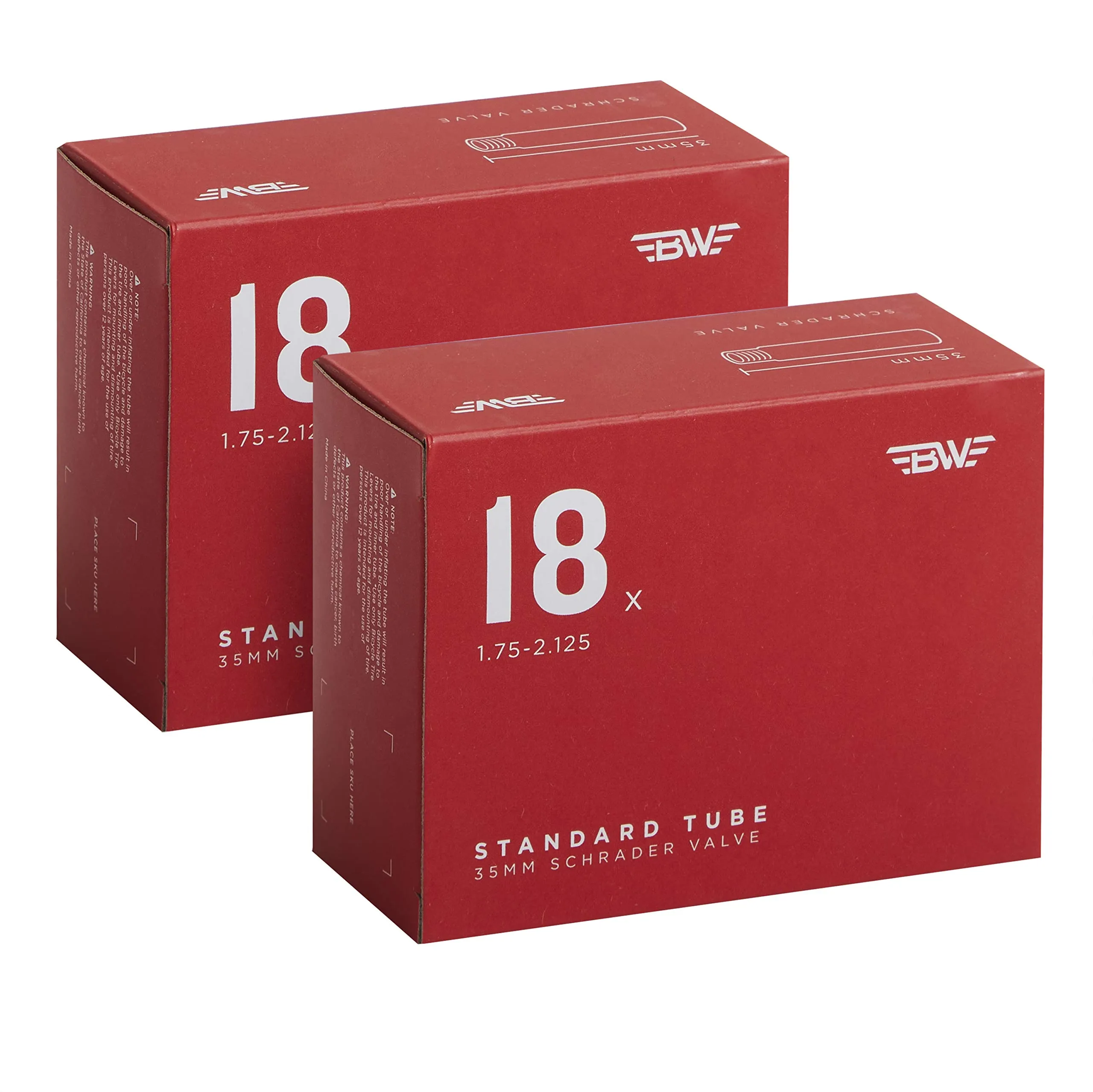 Bicycle Inner Tube 18 x 1.75-2.125 with 35mm Schrader Valve - 2 Pack - Quality Rubber Tubes