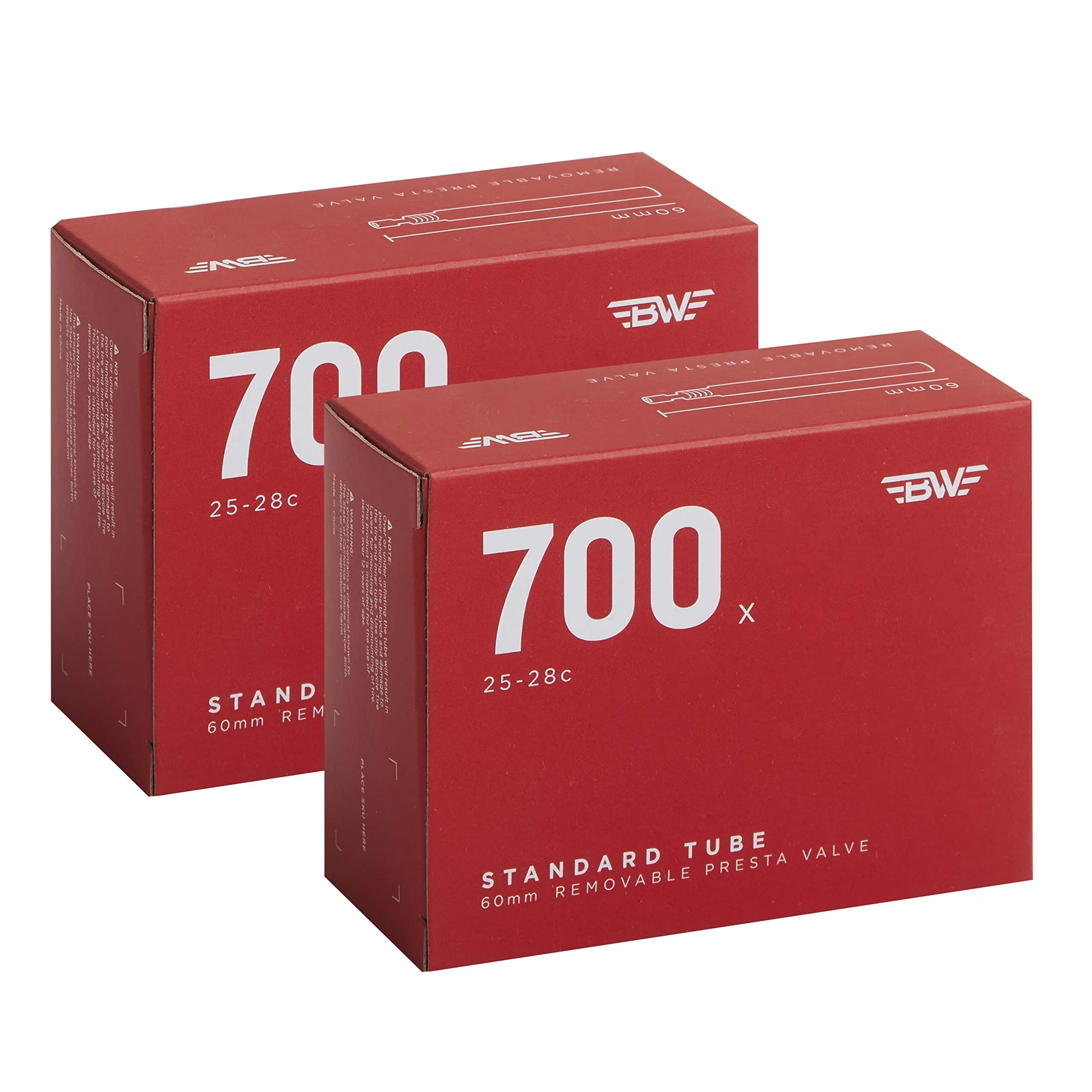 Bicycle Inner Tube 700 x 25-28C 60mm Presta Valve - 2 Pack with 90-Day Money-Back Guarantee