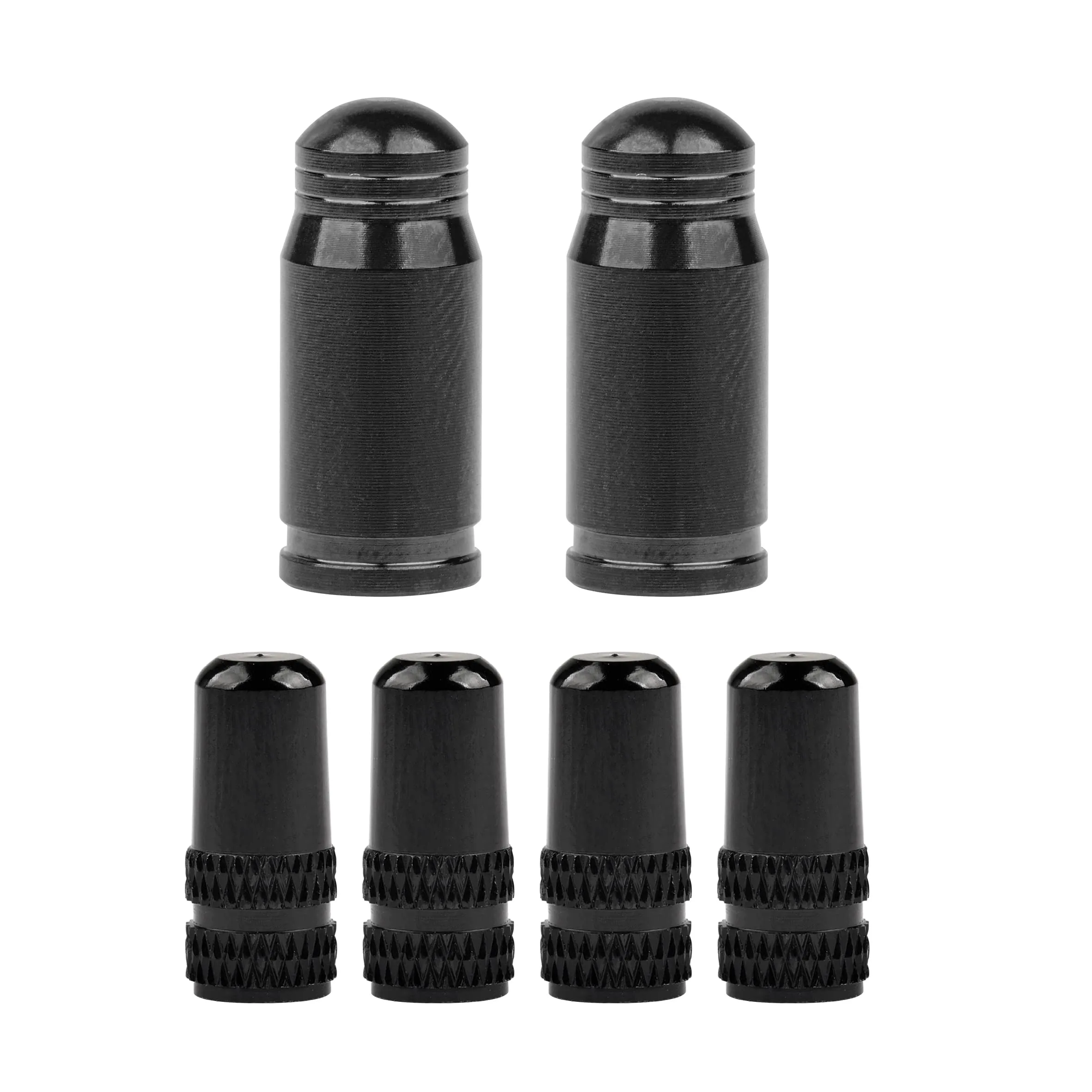 Bicycle Presta Valve Cap Set - 4x Aluminum & 2x Titanium - Lightweight, Durable, Black Finish