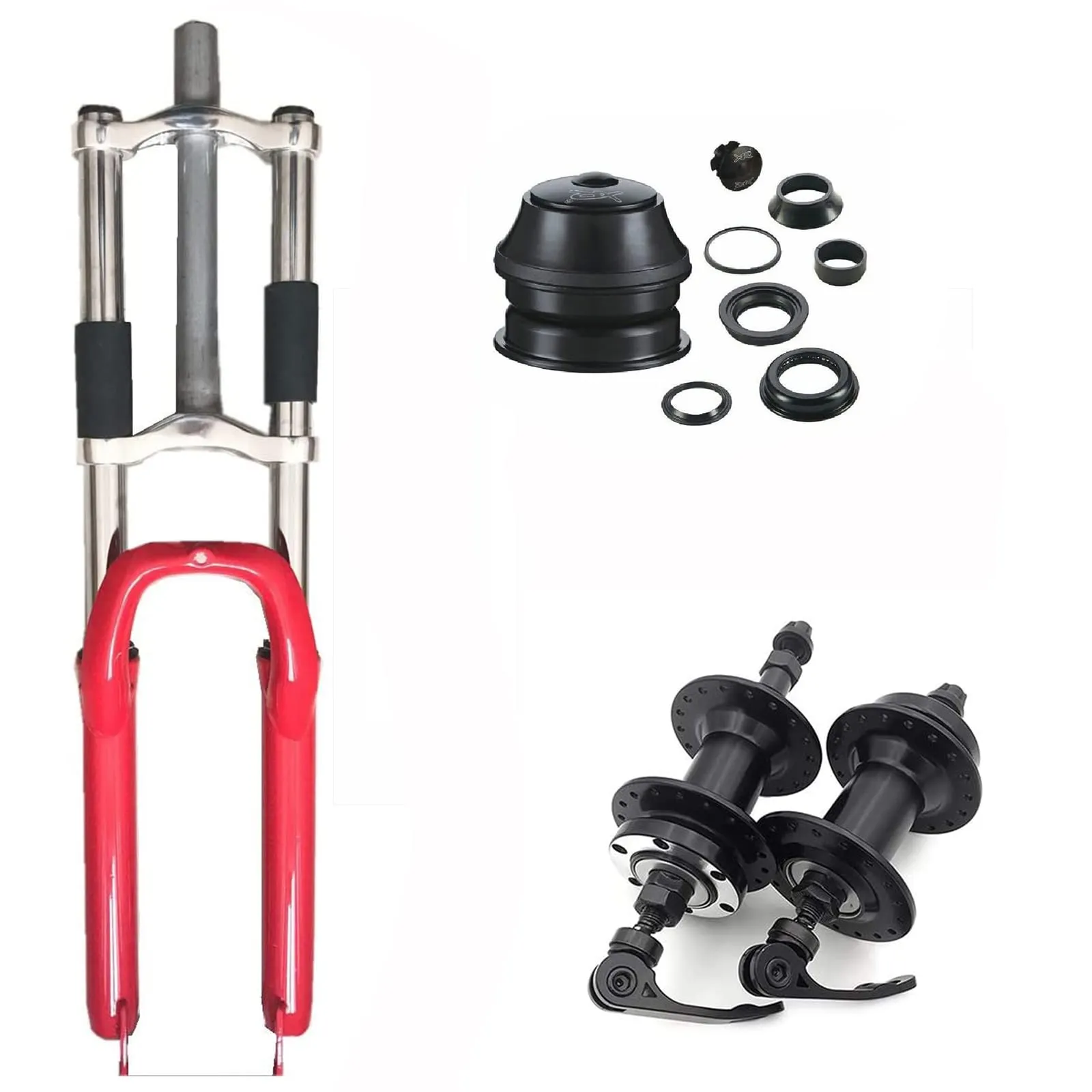 Bicycle Red Suspension Fork 26'' with 1 1/8'' Headset & 36H Wheel Hub Set - DONSP1986