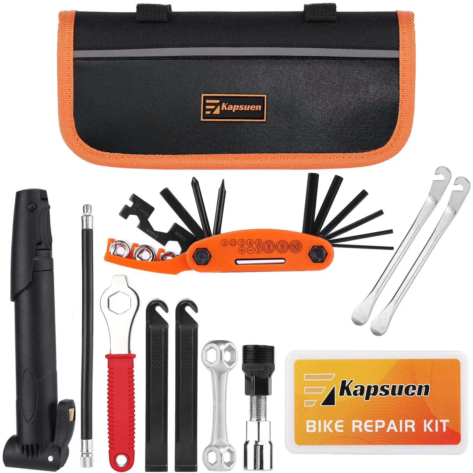 Bicycle Repair Kit with Tire Pump - Portable 16-in-1 Tool Kit for Camping & Travel Essentials