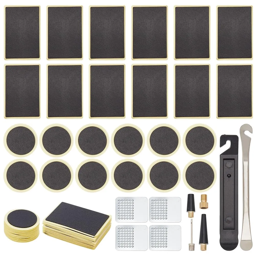 Bicycle Tire Repair Kit - 4 Steel Pry Bars, 28 Patches & 4 Pump Needle Nozzles for Bikes