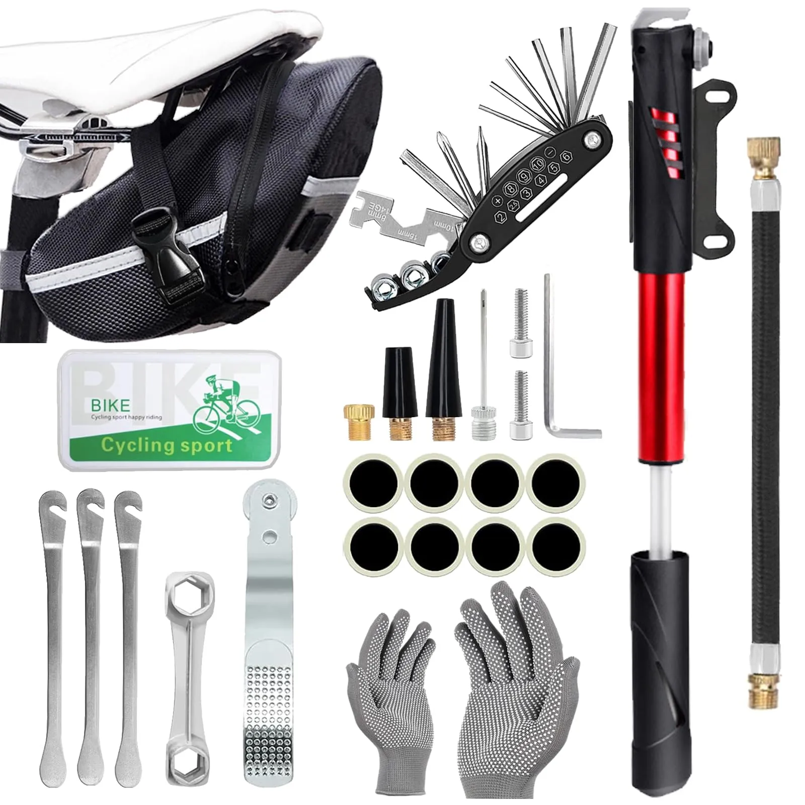 Bicycle Tire Repair Tool Kit & Portable Pump - Essential Maintenance Set for Camping & Travel