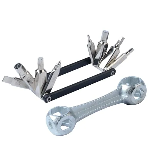 Bicycle Tool Kit 8 in 1 Mini Bike Multitool with Bike Bone Wrench - Portable Black Repair Set