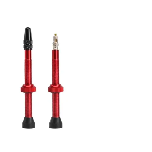 Bicycle Tubeless Tire Valve 60mm Red - Brass Core, Alloy Stem, Compatible with Road & MTB