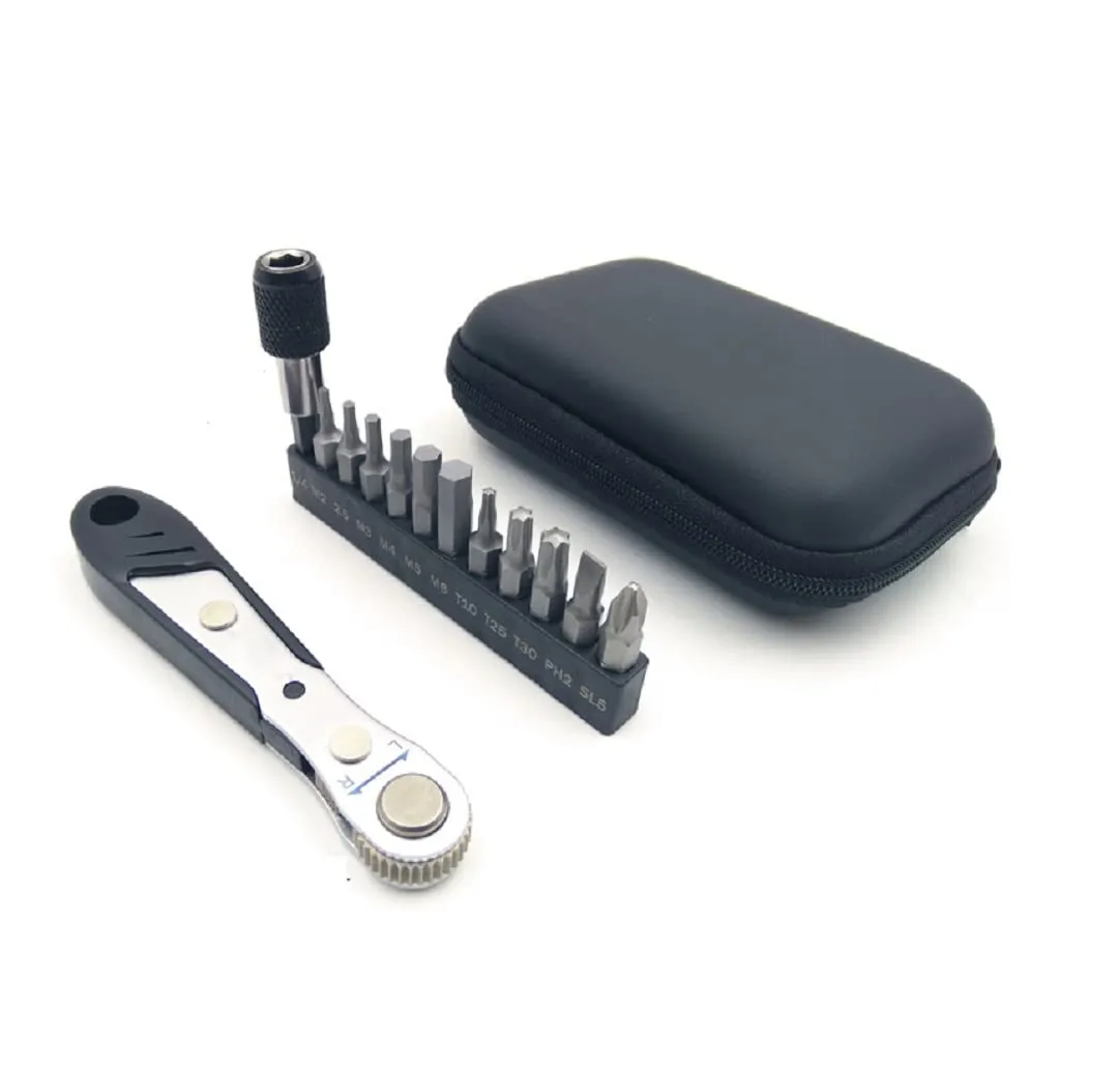 Bike Bicycle Ratchet Allen Key Torx Wrench Set with 9 Bits & Storage Case - Lightweight, Multi-functional