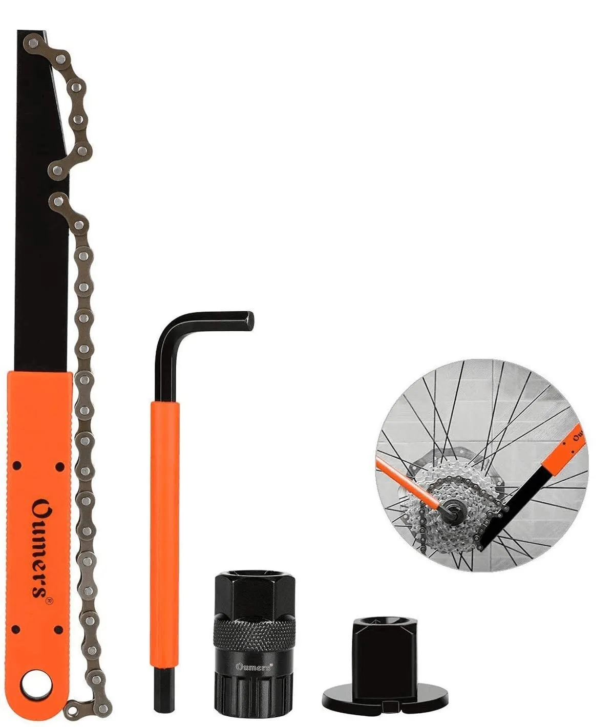 Bike Cassette Removal Tool Kit with Chain Whip & Wrench for 7-10 Speed Cassettes, Silver/Orange