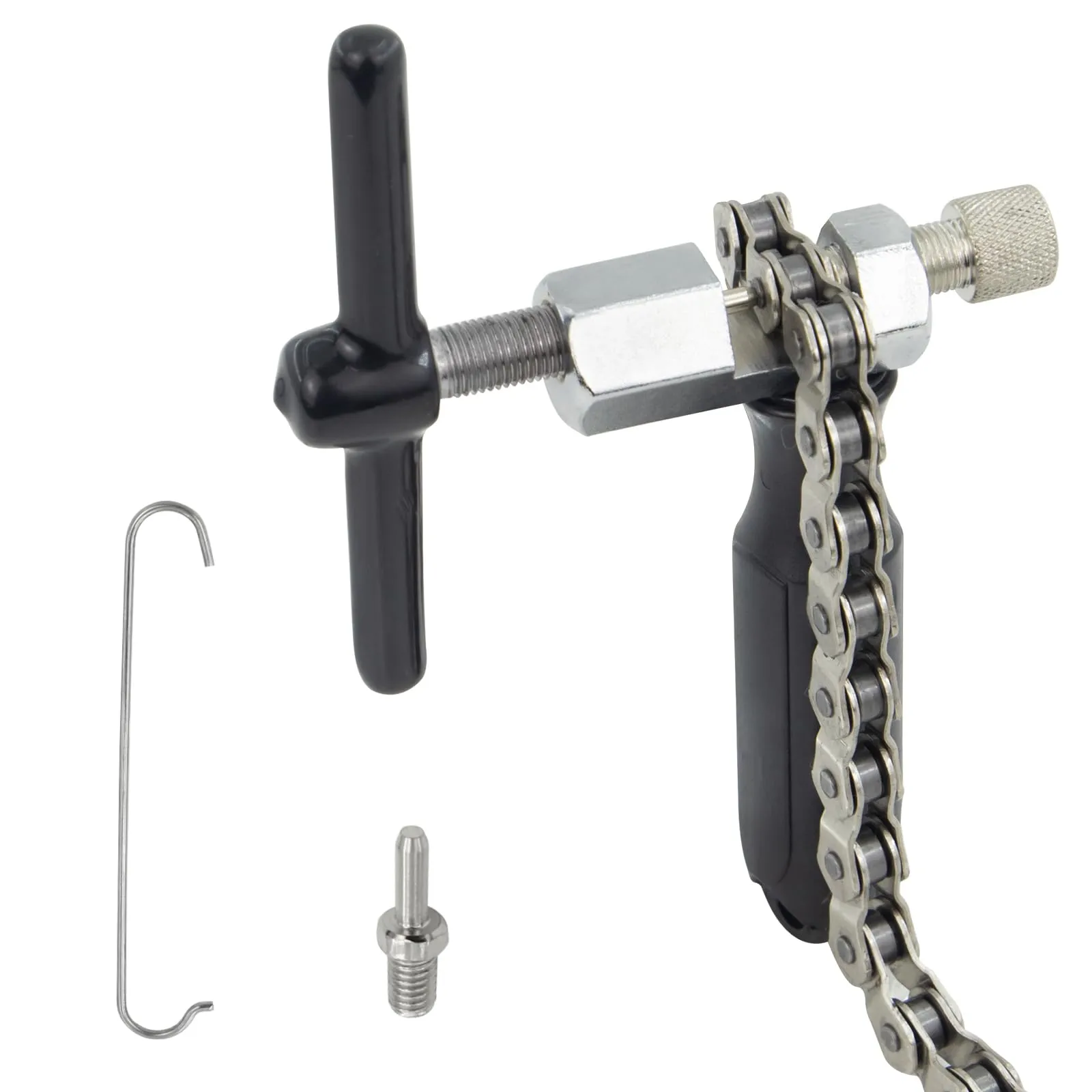 Bike Chain Breaker Tool with Chain Hook for 7-11 Speed Chains, Sturdy Steel Cutter & Pins