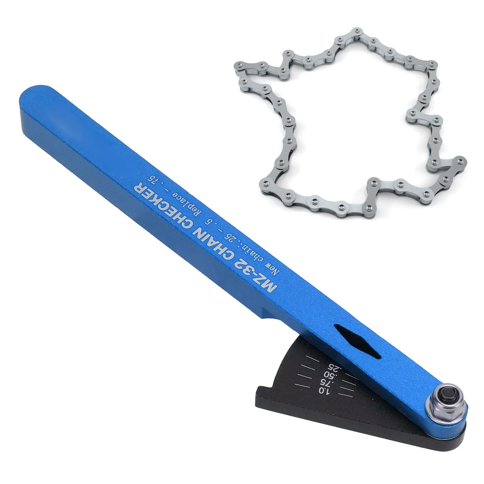 Bike Chain Checker Tool - Aluminum Alloy Wear Indicator for All Bike Chains (Blue)