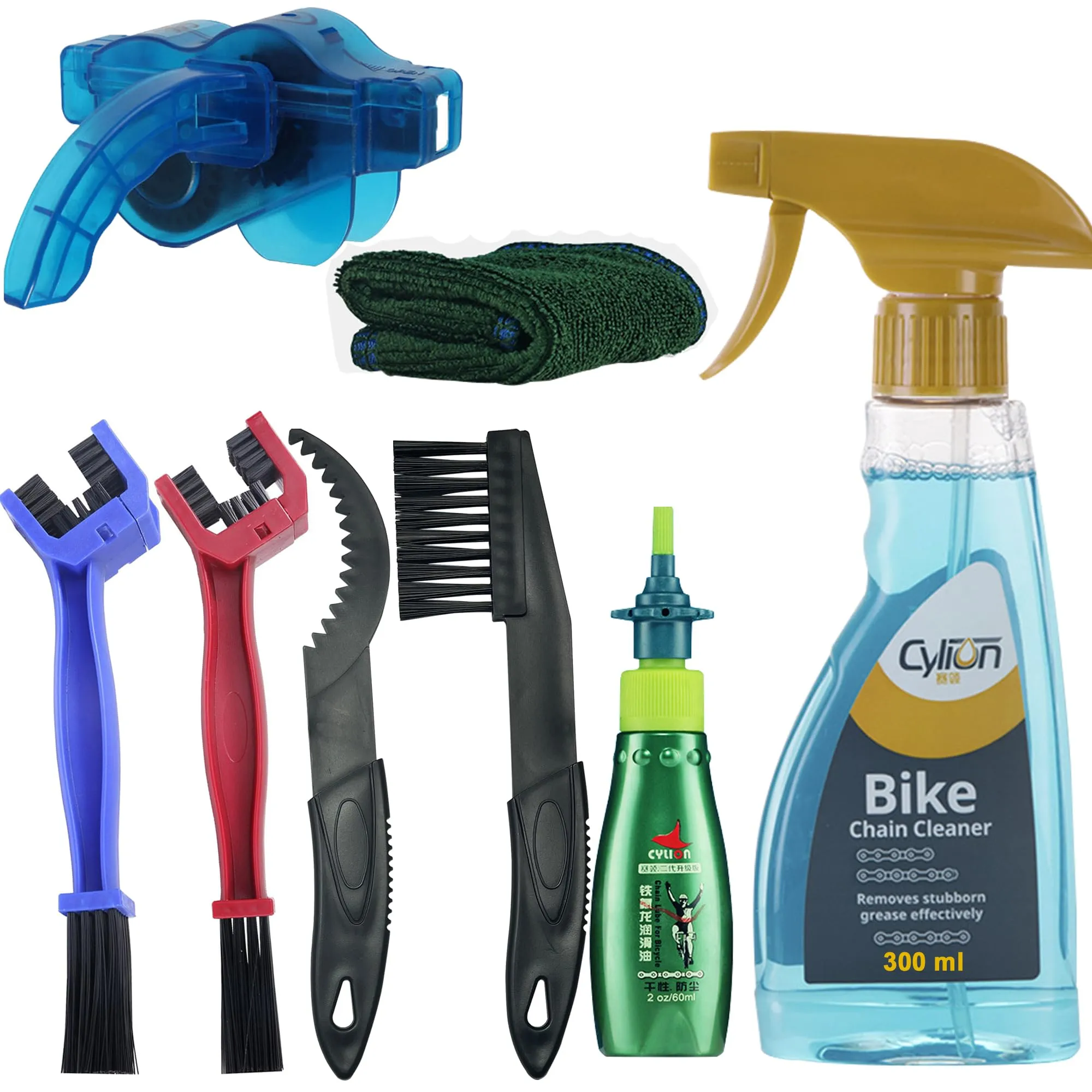 Bike Chain Cleaner Kit with Degreaser, Brushes, and Lubricant for Mountain, Road, BMX Bikes