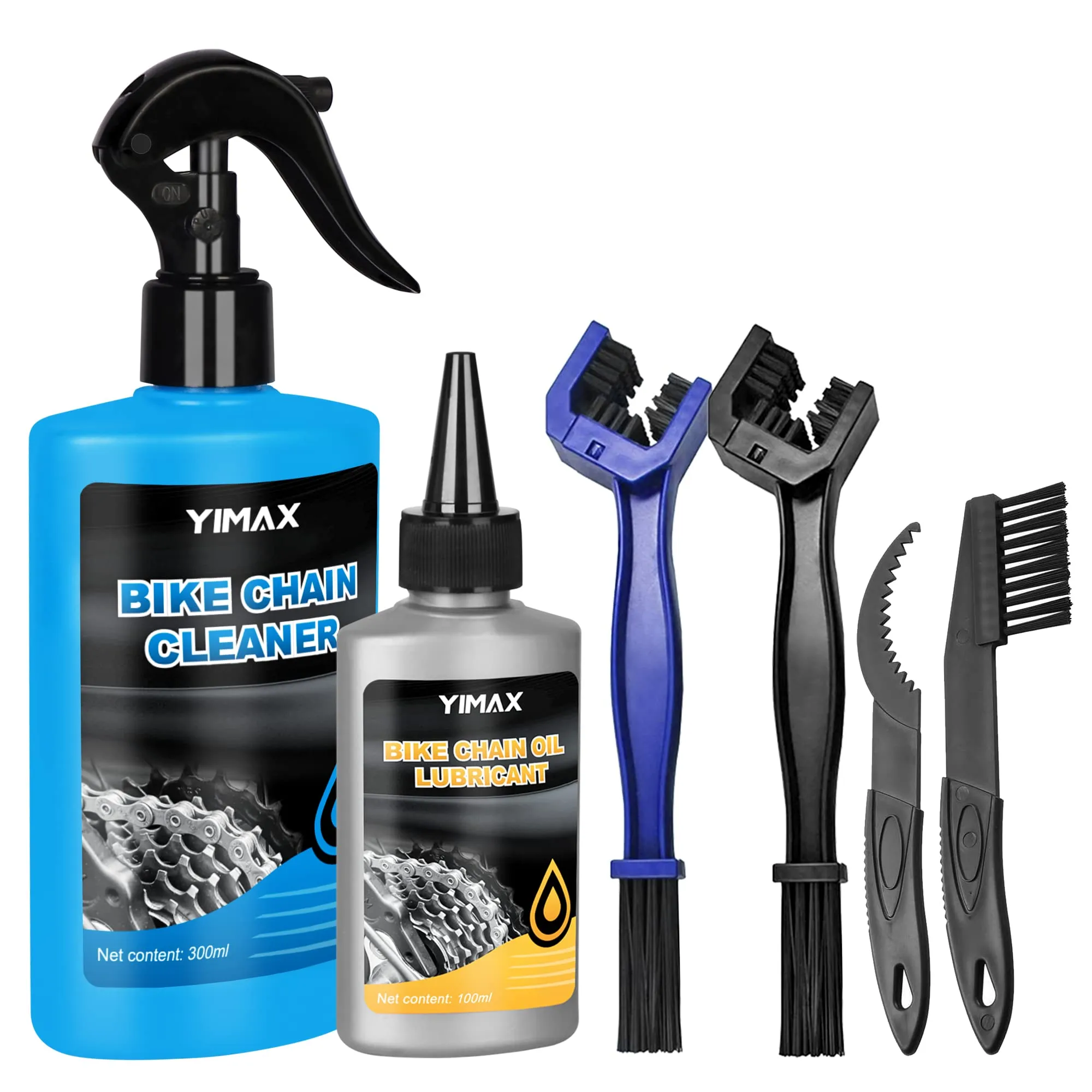 Bike Chain Cleaner Set with 100ML Lubricant & 300ML Spray for All Bikes, Includes Brushes
