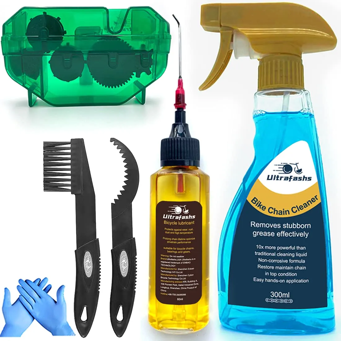 Bike Chain Oil Lubricant & Cleaner Set - Wet Lubricant, Degreaser, Chain Scrubber, Brush Tool