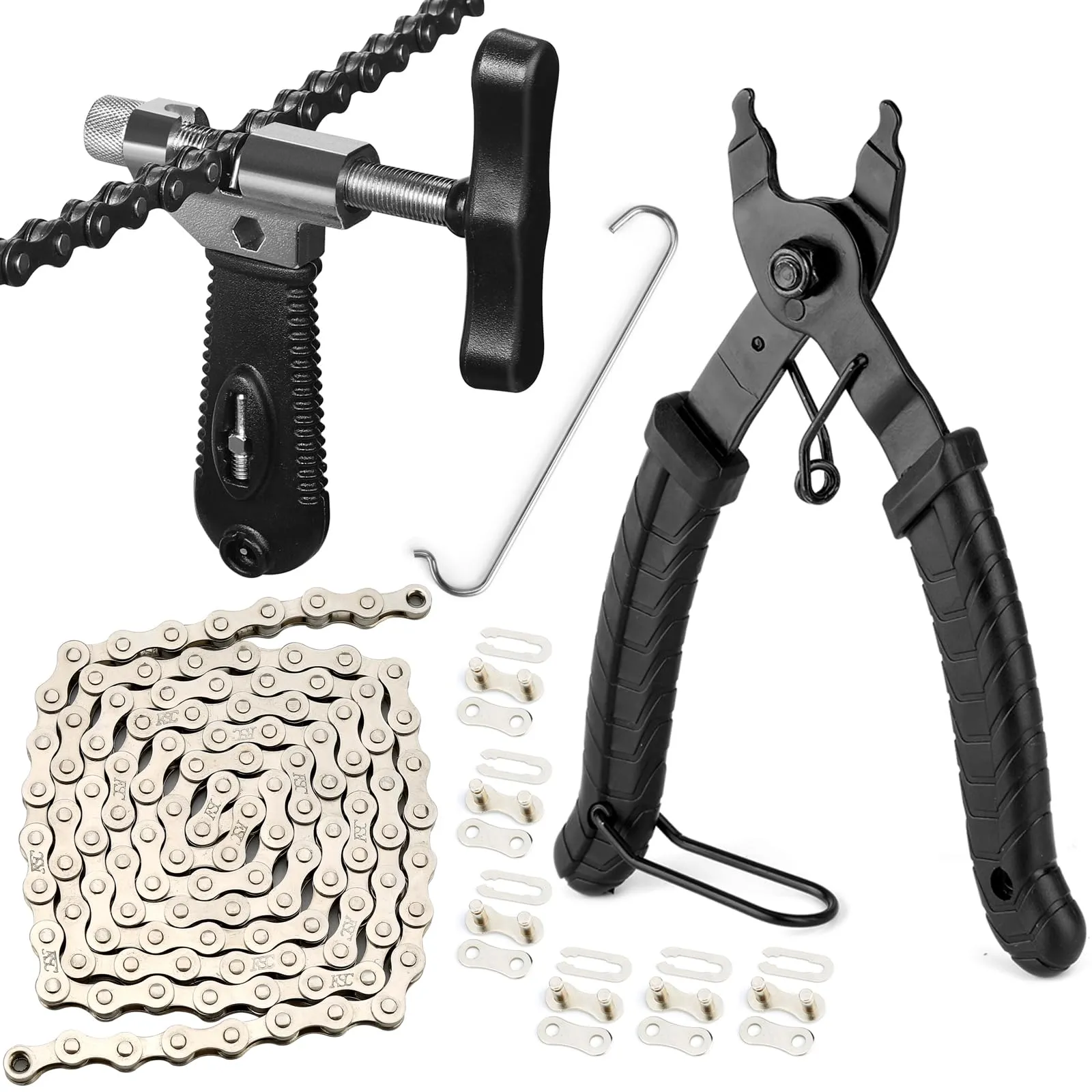 Bike Chain Repair Tool Kit for Single Speed - Chain Breaker, Link Plier & 6 Buckles Included
