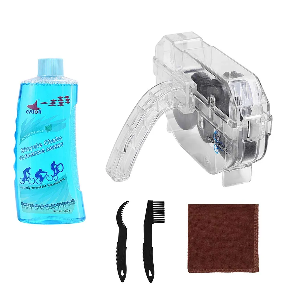 Bike Chain Scrubber Set - 10 OZ Chain Cleaner Kit with Brushes & Towel for Easy Bicycle Maintenance