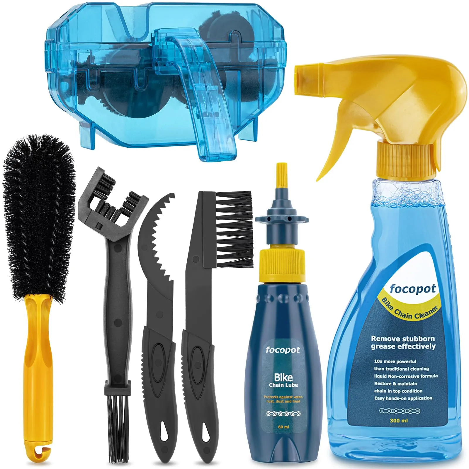 Bike Cleaning Kit with Chain Lubricant, Degreaser, Scrubber for Mountain/Road/BMX Bikes