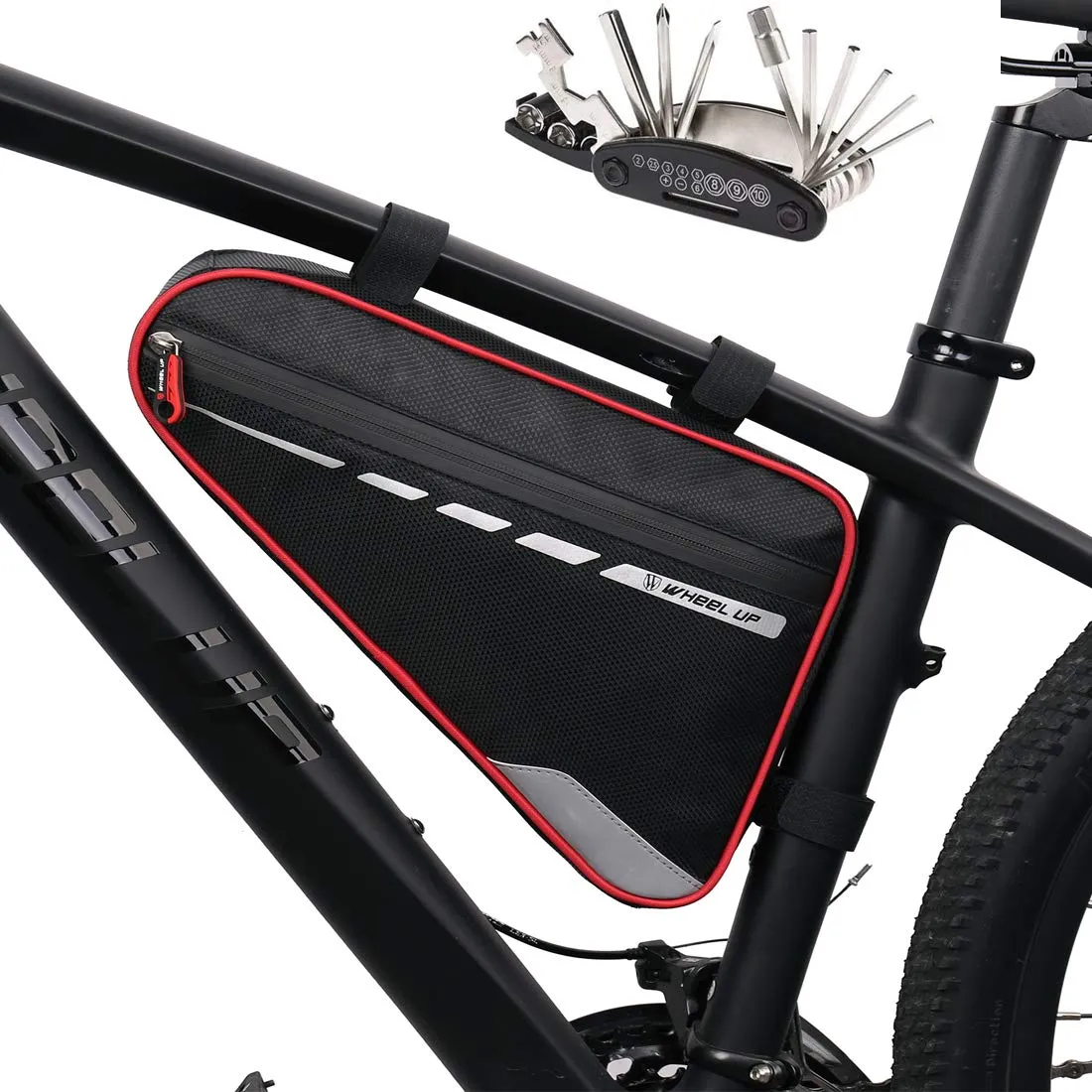 Bike Frame Bag with 16-in-1 Repair Tool Kit for MTB and Road Biking - Waterproof, Reflective