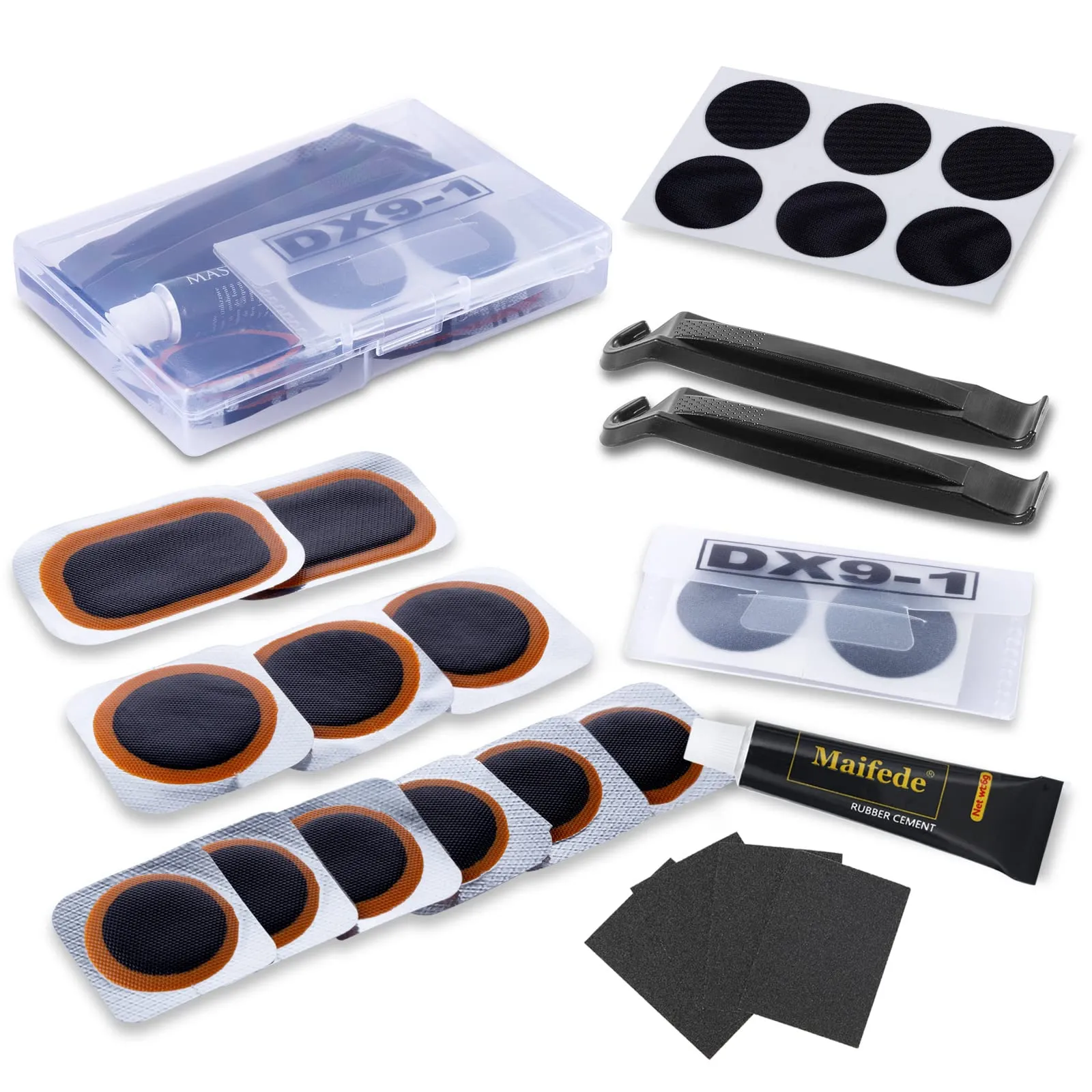 Bike Inner Tire Patch Repair Kit - 11 PCS Vulcanizing & 6 PCS Pre-Glued Patches, Portable Box