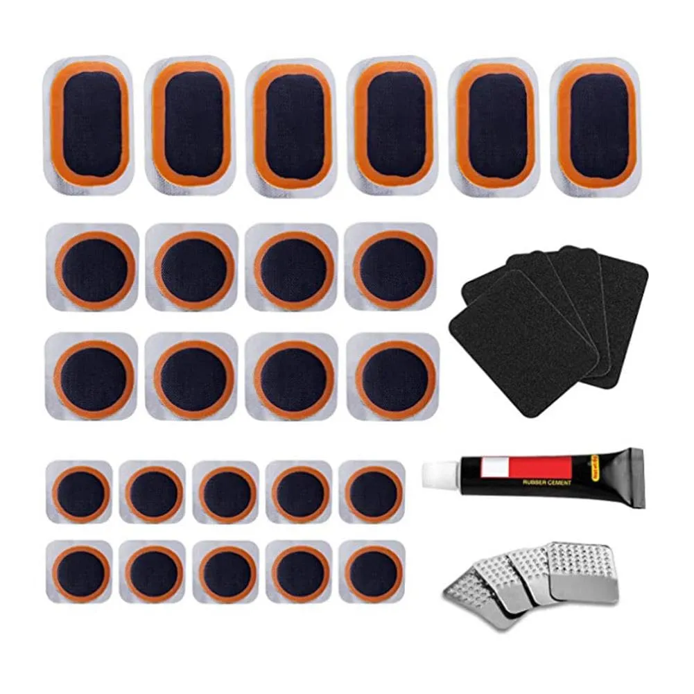 Bike Inner Tire Patch Repair Kit - 24 PCS Vulcanizing Patches, Self-Adhesive, Tools for Cycling