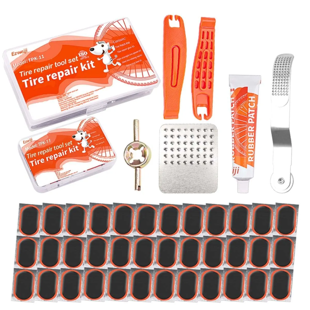 Bike Inner Tire Patch Repair Kit with 36 Pcs Patches, Tools & Portable Storage for Bicycles