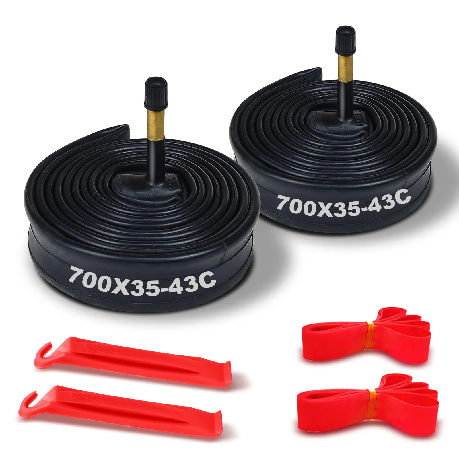 Bike Inner Tube 700X18-43c for Road Bikes with Schrader Valve - Includes Rim Strips & Levers