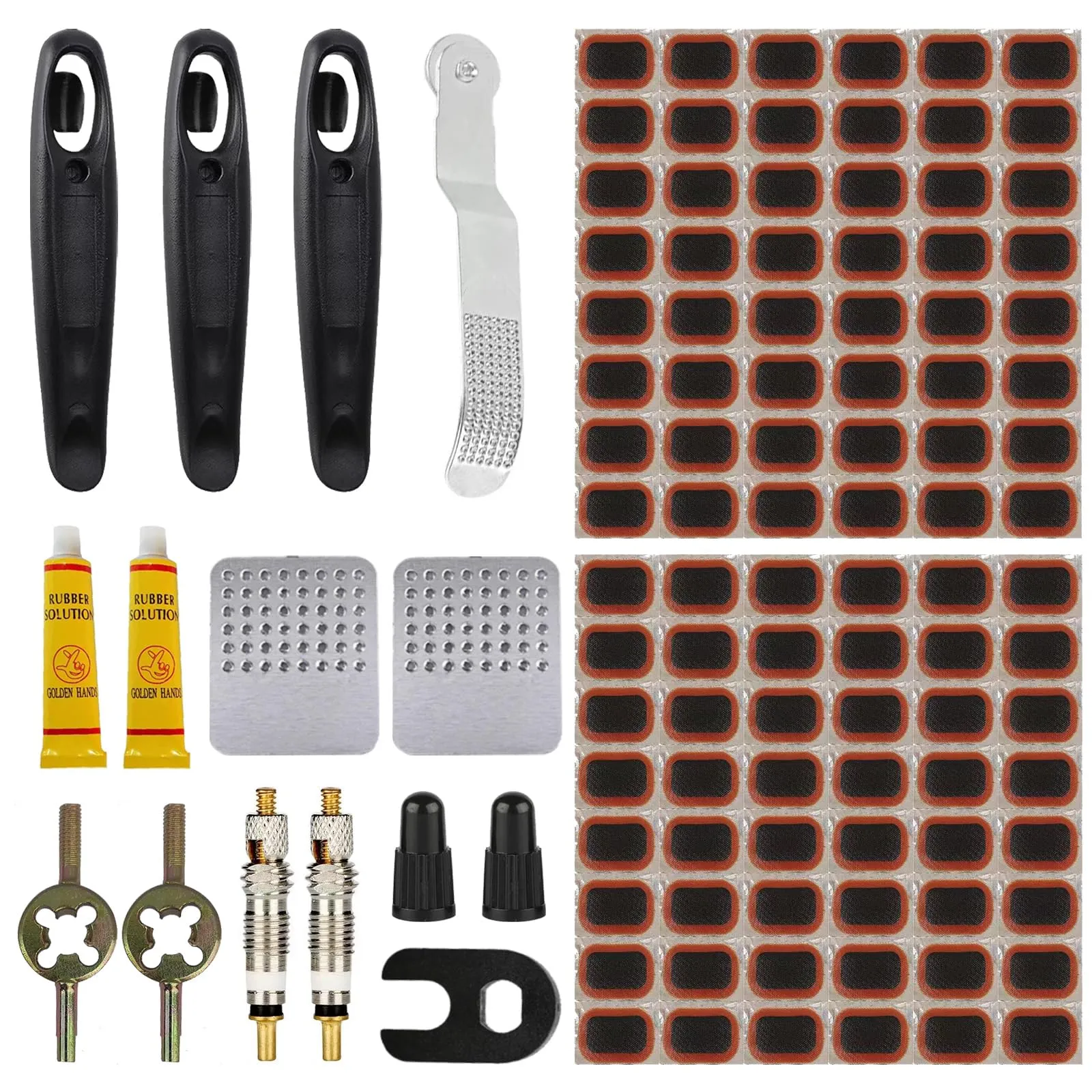 Bike Inner Tube Repair Kit with 96 Patches, 3 Tire Levers, Rubber Solutions & Portable Box