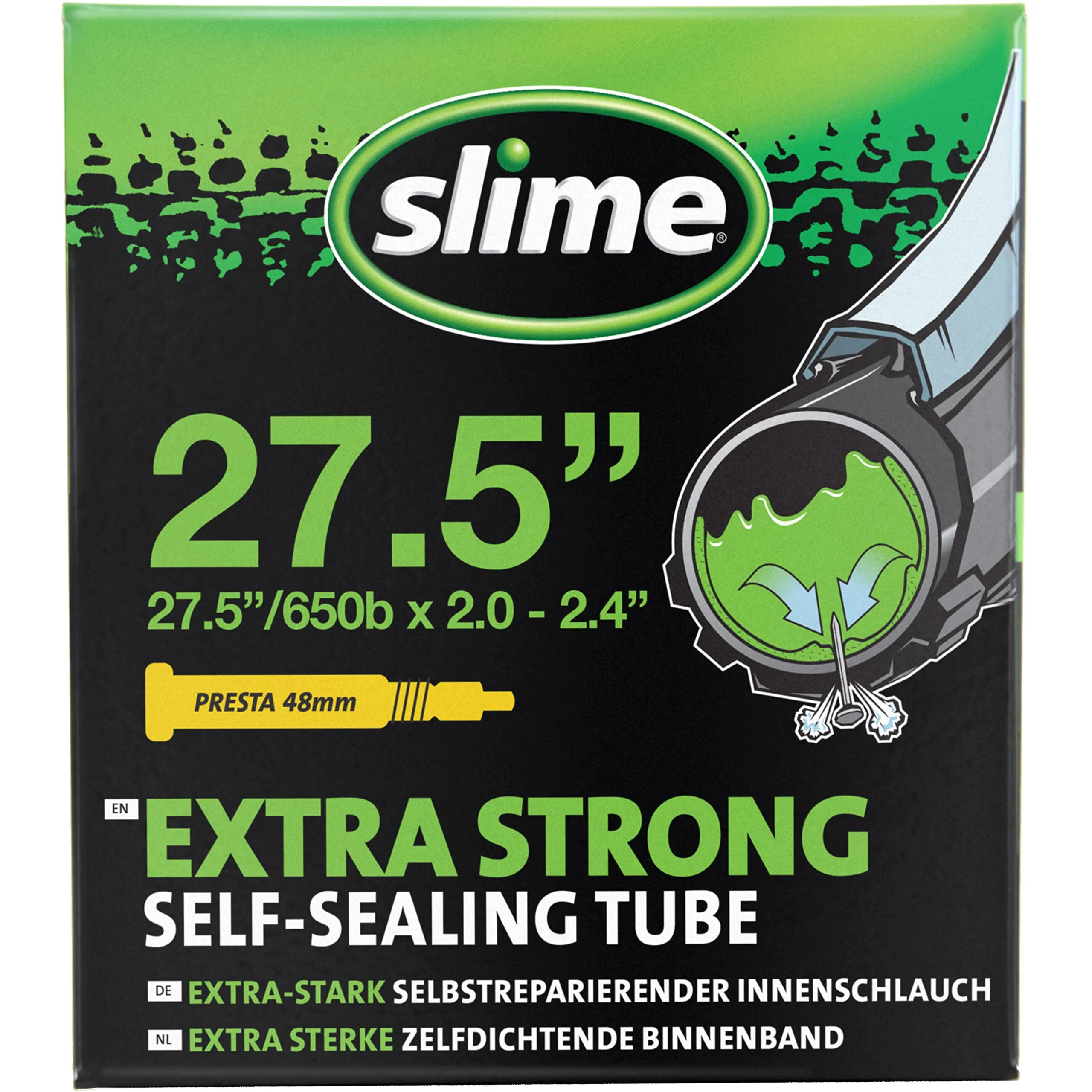 Bike Inner Tube with Slime Sealant, Self-Sealing, Presta Valve 27.5' x 2.0-2.4, Flat Prevention