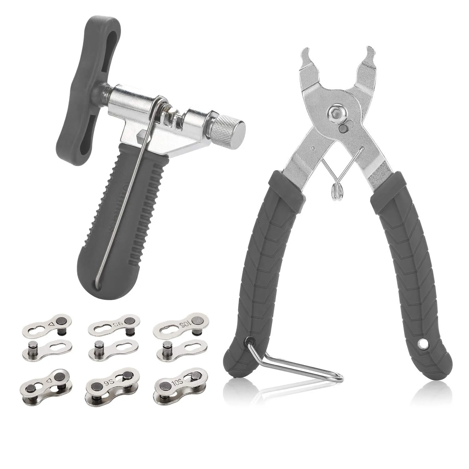 Bike Link Plier and Chain Breaker Tool Kit with 6 Pairs Missing Links for 6/7/8/9/10 Speed Chains
