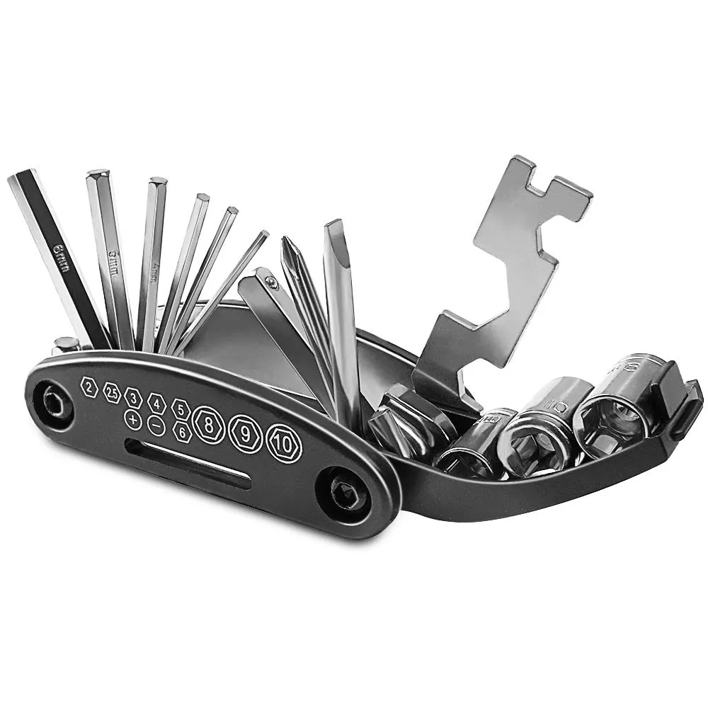 Bike Multifunction Bicycle Repair Tools Kit - 16 Functions, Portable, Lightweight - Ideal for Road & Mountain Bikes