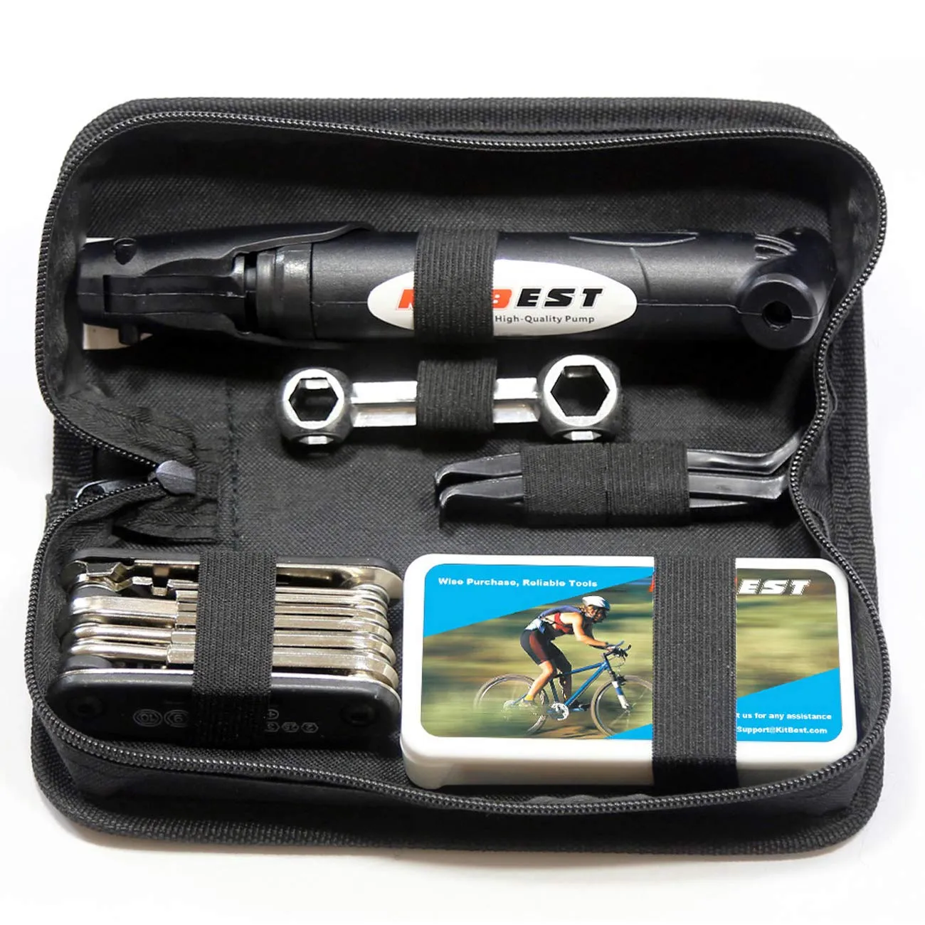 Bike Repair Bag & Tire Pump Kit - Essential Multi Tool Set for Cycling, Portable Emergency Repair Tools