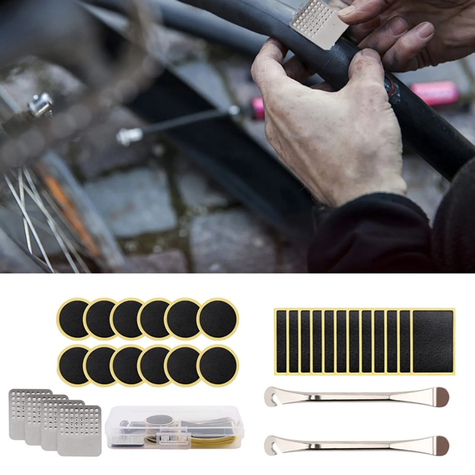 Bike Repair Kit, 30pcs Bicycle Patch Kit for Road & Mountain Bikes, Portable Repair Tools