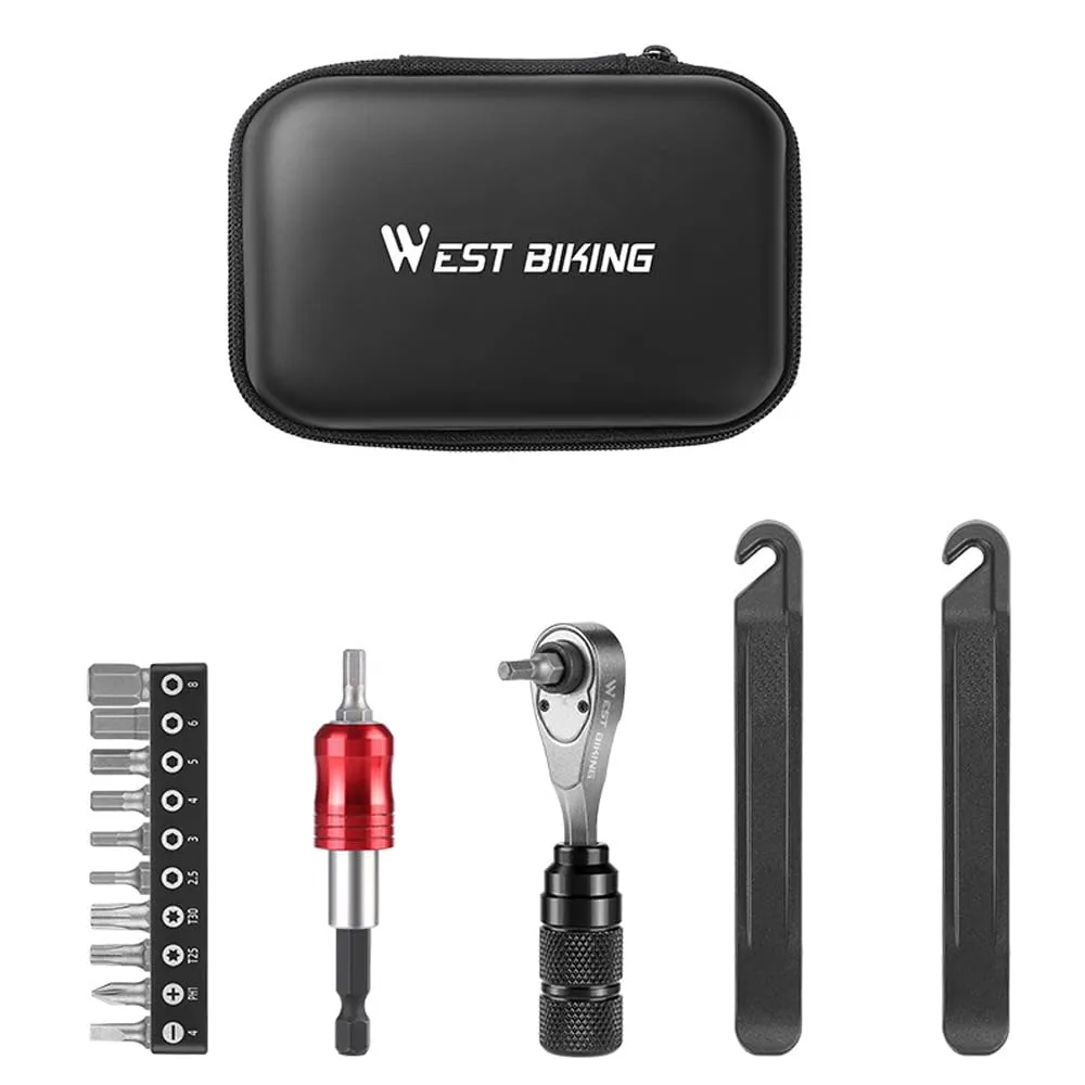 Bike Repair Kit with Aluminum Alloy Ratchet Wrench, Screw Bits & Tire Pry Bar - SIUKE