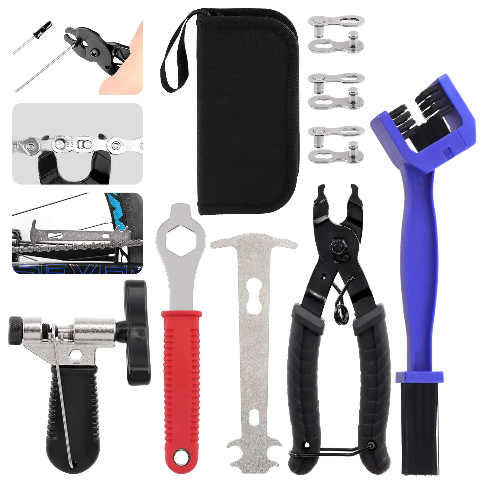 Bike Repair Tool Kit - 11-Piece Set with Chain Breaker, Link Pliers, Cleaning Brush & More