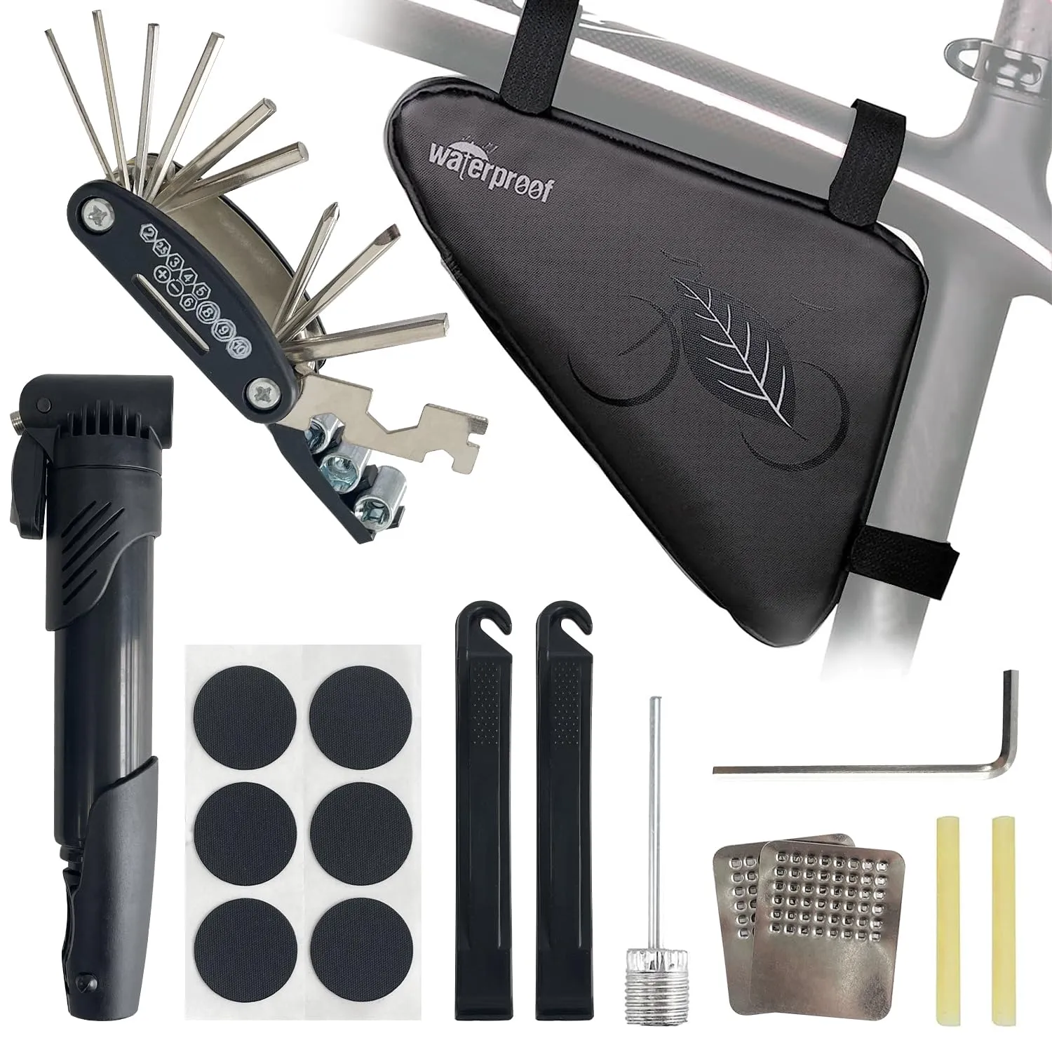 Bike Repair Tool Kit - Waterproof Triangle Bag with Multi-Function Accessories for Cycling