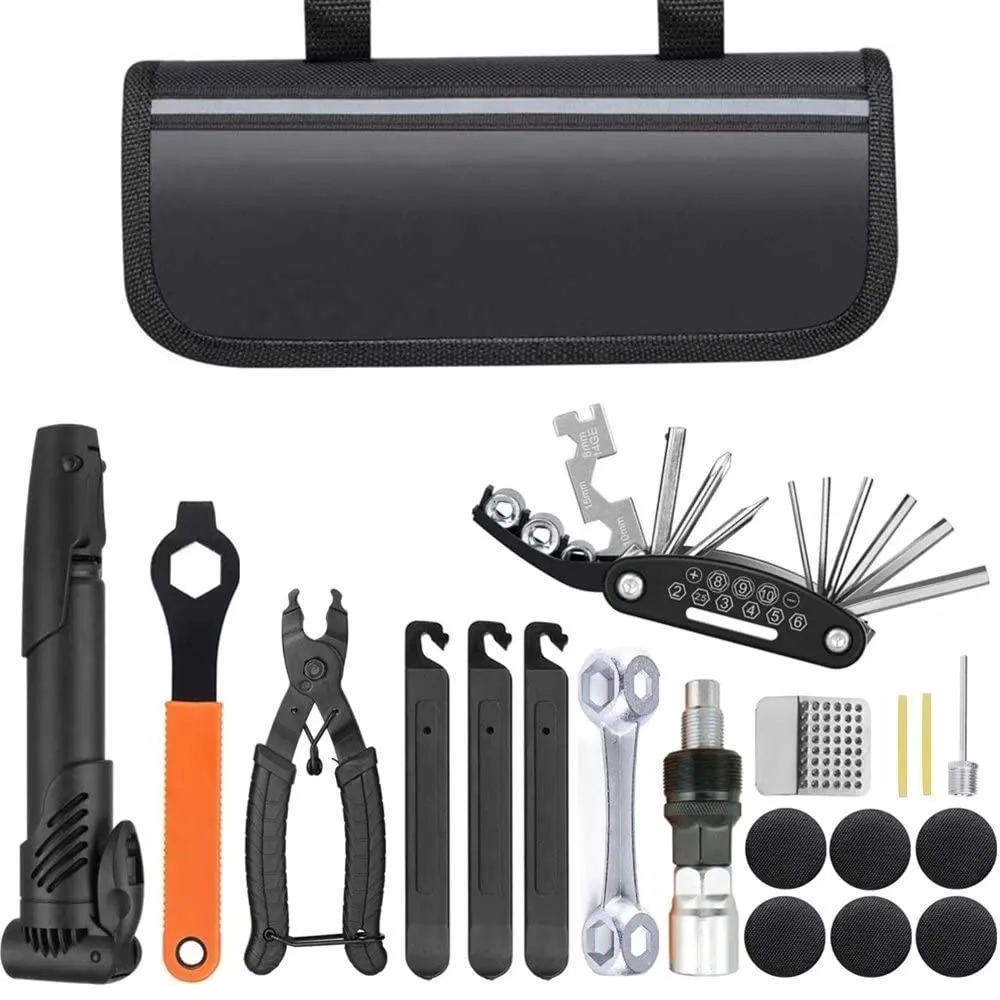 Bike Repair Tool Kit with Mini Pump, 16-in-1 Multi-Function Tools, and Essential Accessories
