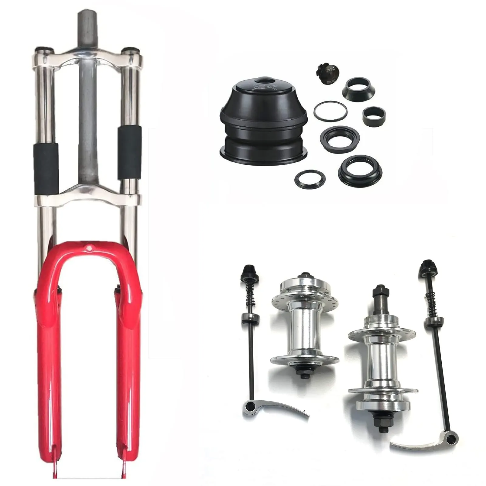 Bike Suspension Fork 26' with 1 1/8' Headset, 36 Hole Bicycle Hub, Quick Release, Red
