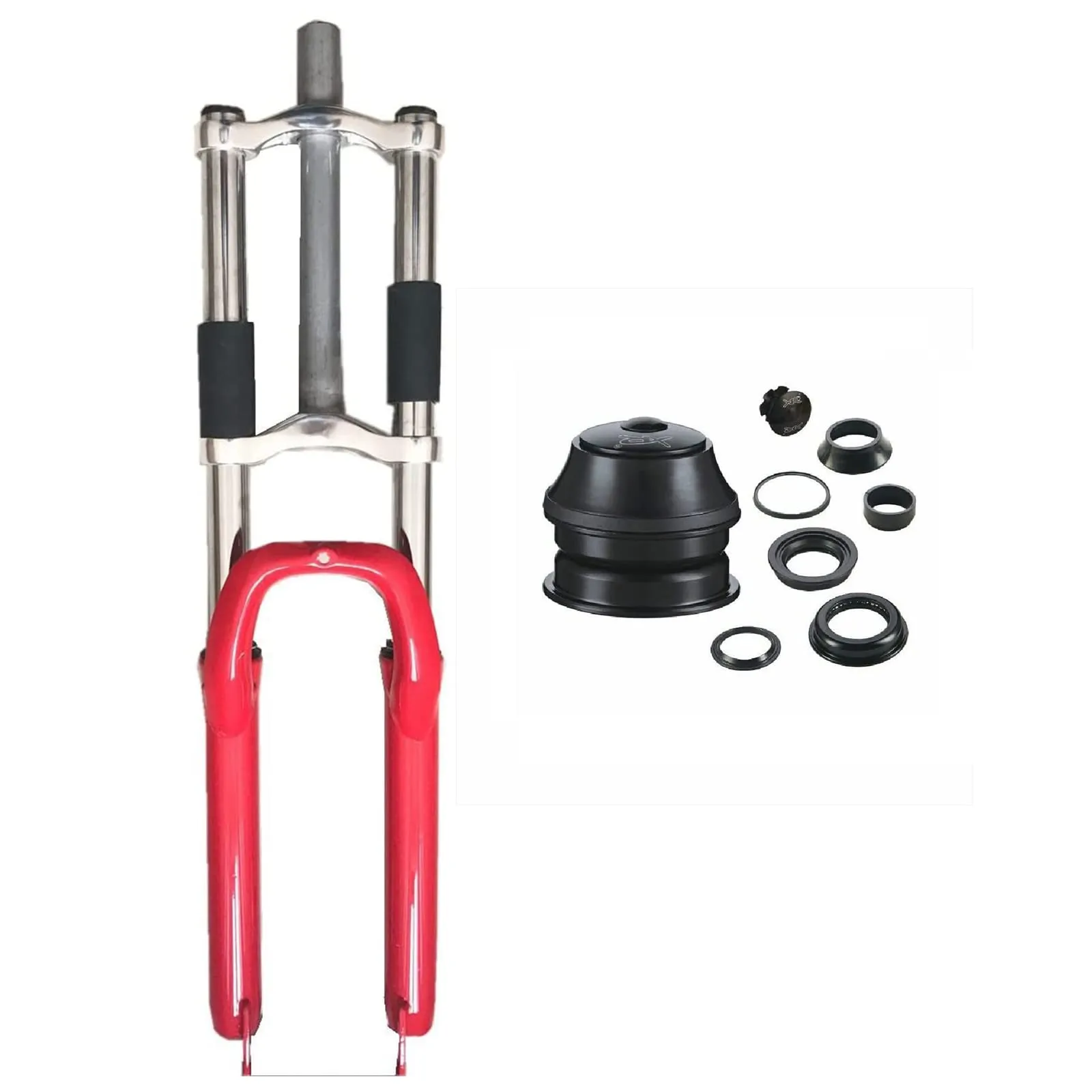 Bike Suspension Fork 26' with 1 1/8' Headset Combo, Disc Brake, Red - Durable and Stylish Fork