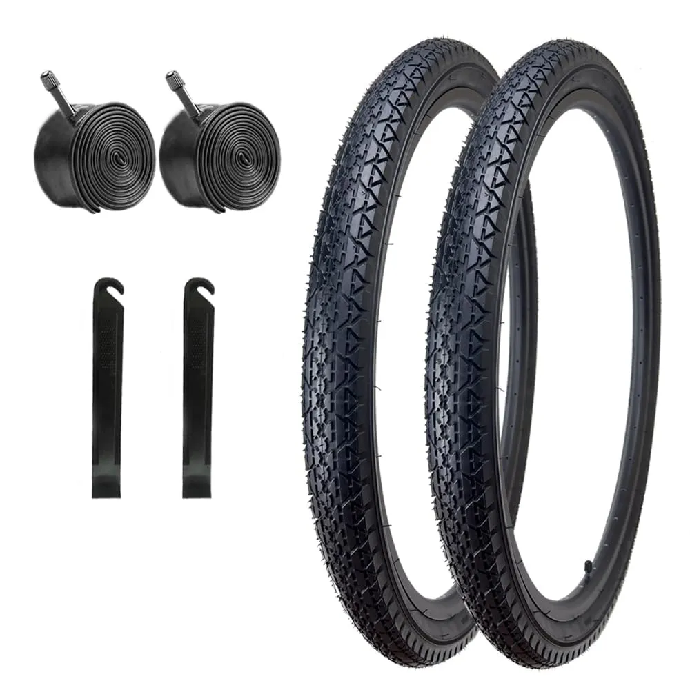 Bike Tire 24x2.125/26x2.125 Folding Beach Cruiser Tires with Tubes and Levers by HUIOK
